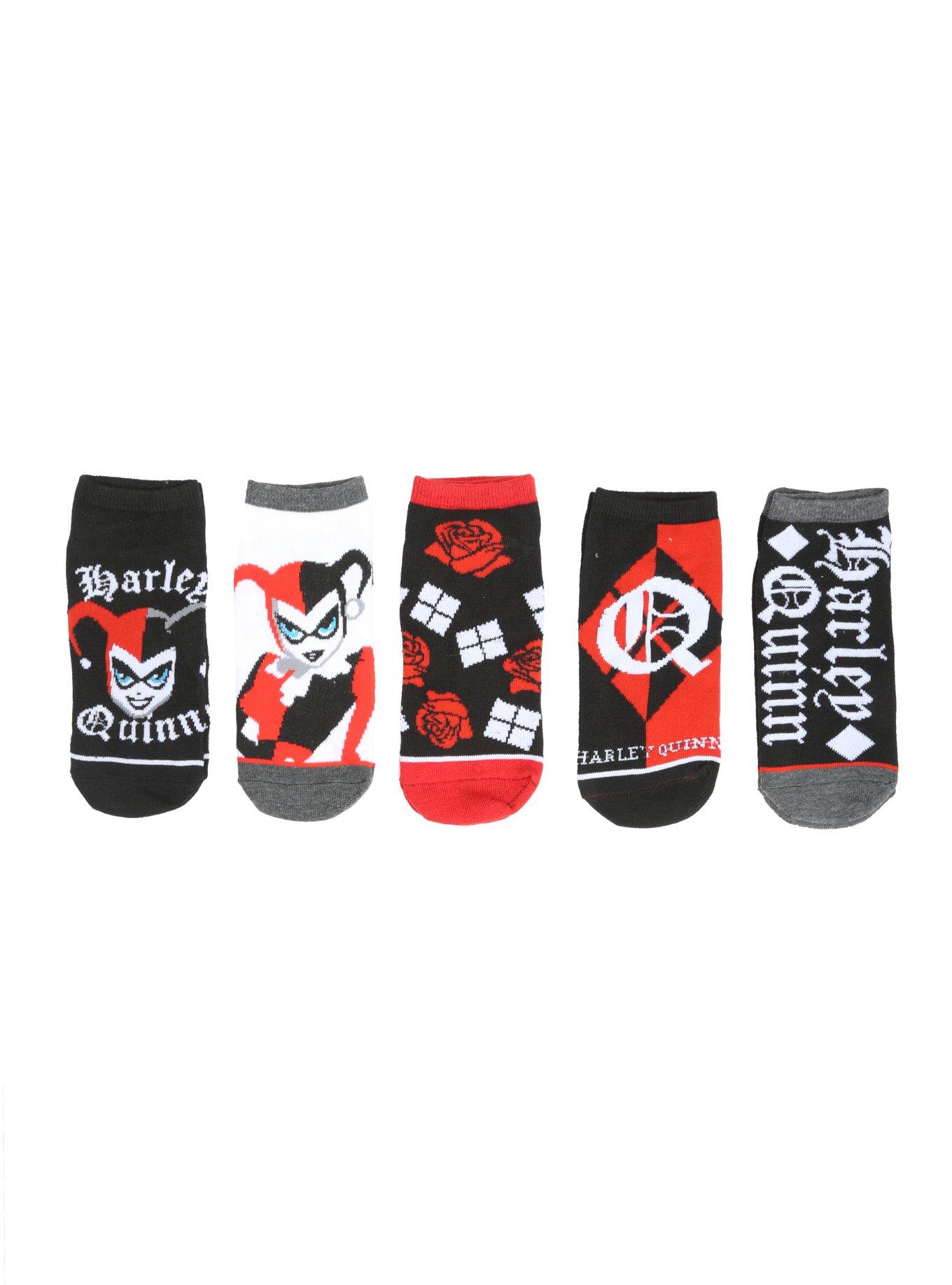 DC Comics Harley Quinn Roses No-Show Socks 5 Pair, , hi-res