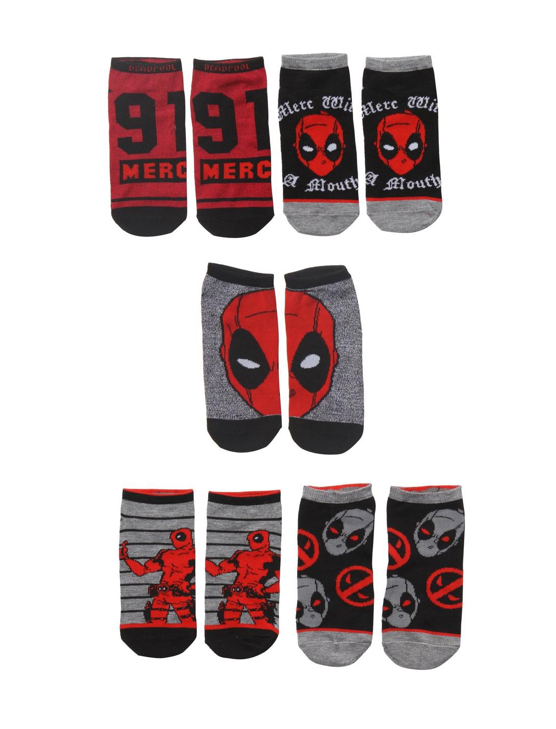 Marvel Deadpool No-Show Sock 5 Pair, , hi-res