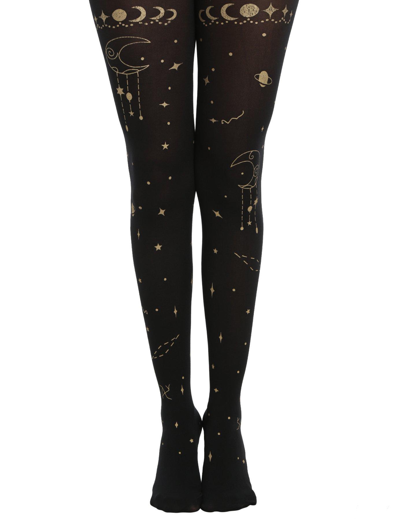 Blackheart Black & Gold Celestial Tights, BLACK, hi-res