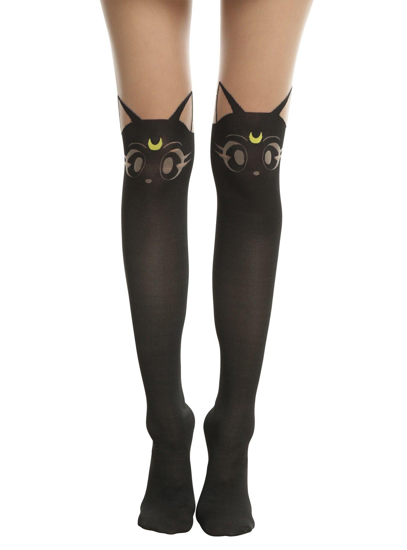 Sailor Moon Luna Faux Thigh High Tights, BLACK, hi-res