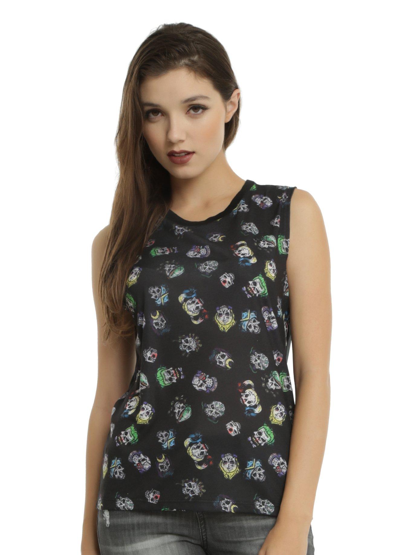 DC Comics Suicide Squad Skulls Girls Muscle Top, BLACK, hi-res