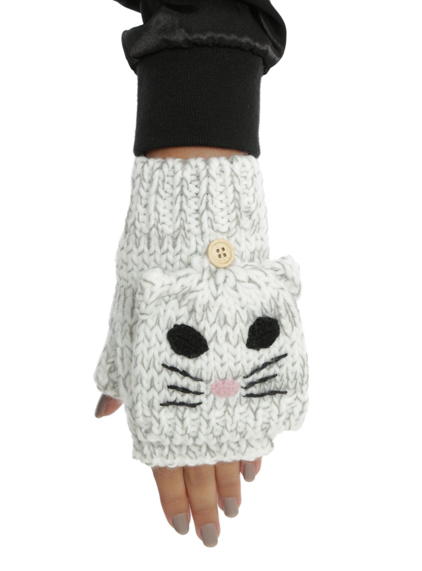Crochet Cat Face Convertible Gloves, , hi-res