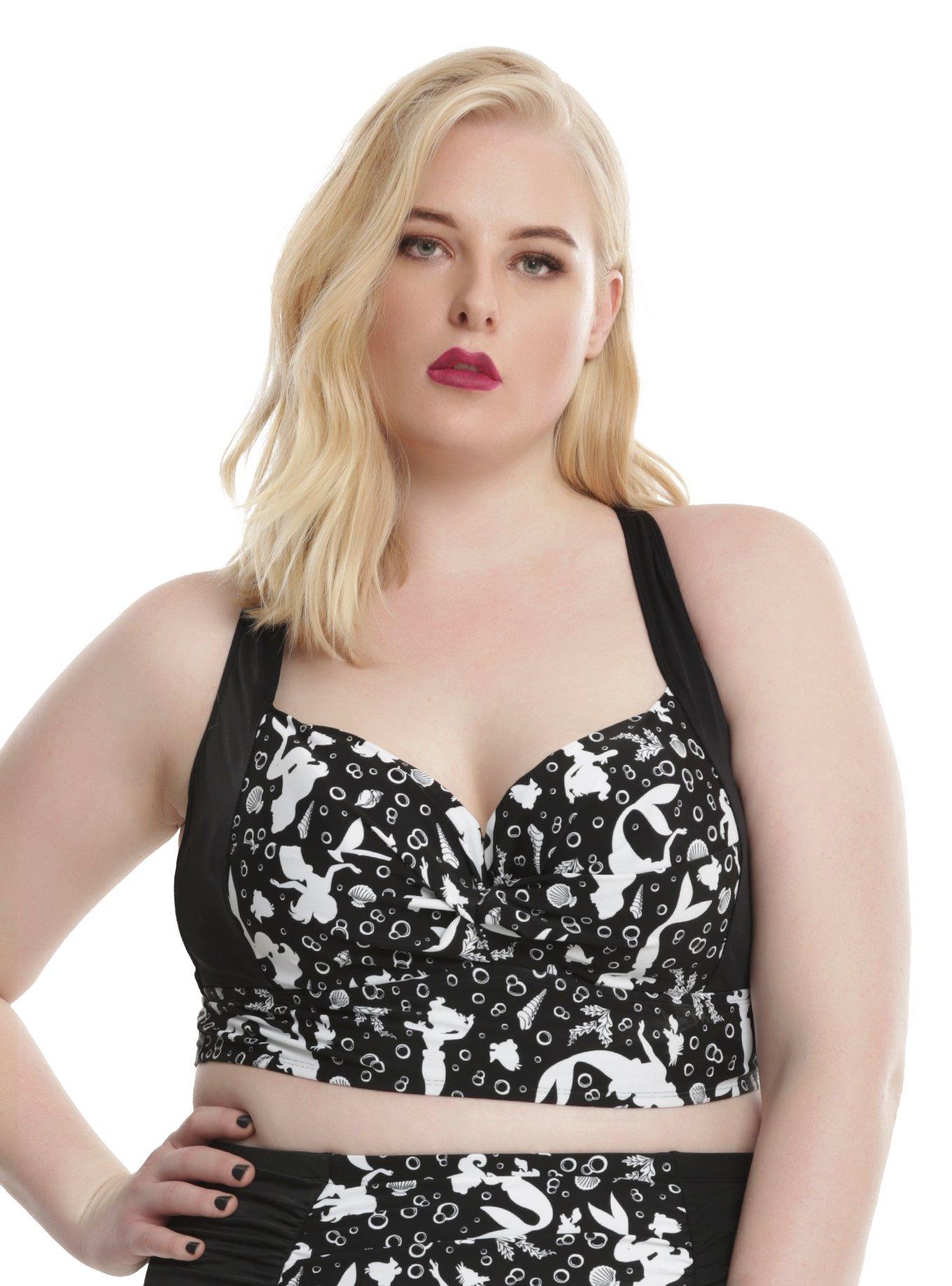 Disney The Little Mermaid Ariel Black & White Long Line Swim Top Plus Size, ARIEL AT SEA, hi-res