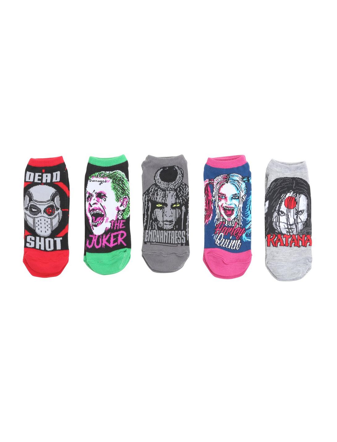 DC Comics Suicide Squad No-Show Socks 5 Pair, , hi-res