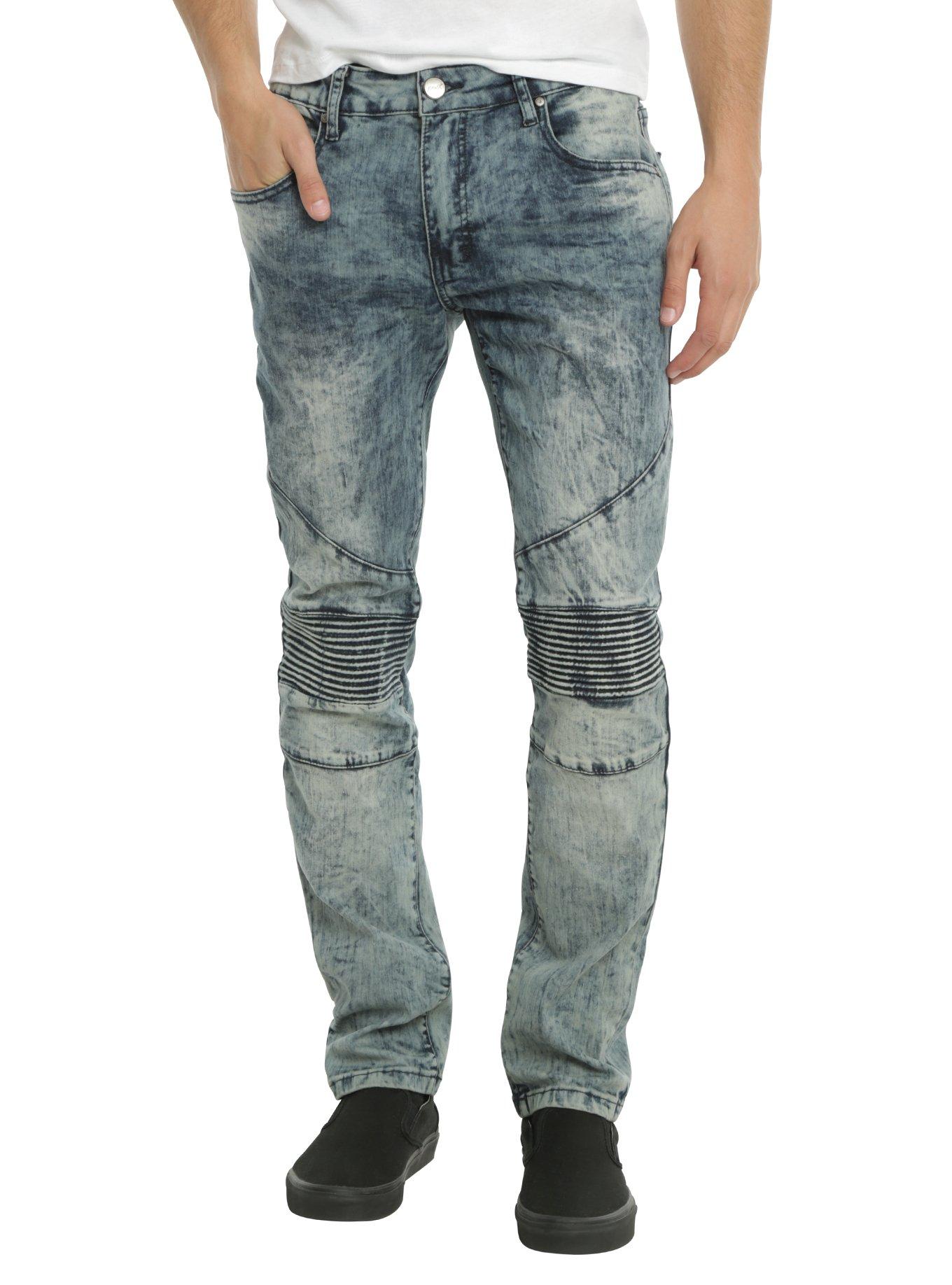 Raw X Light Indigo 32" Inseam Moto Skinny Jeans, BLUE, hi-res