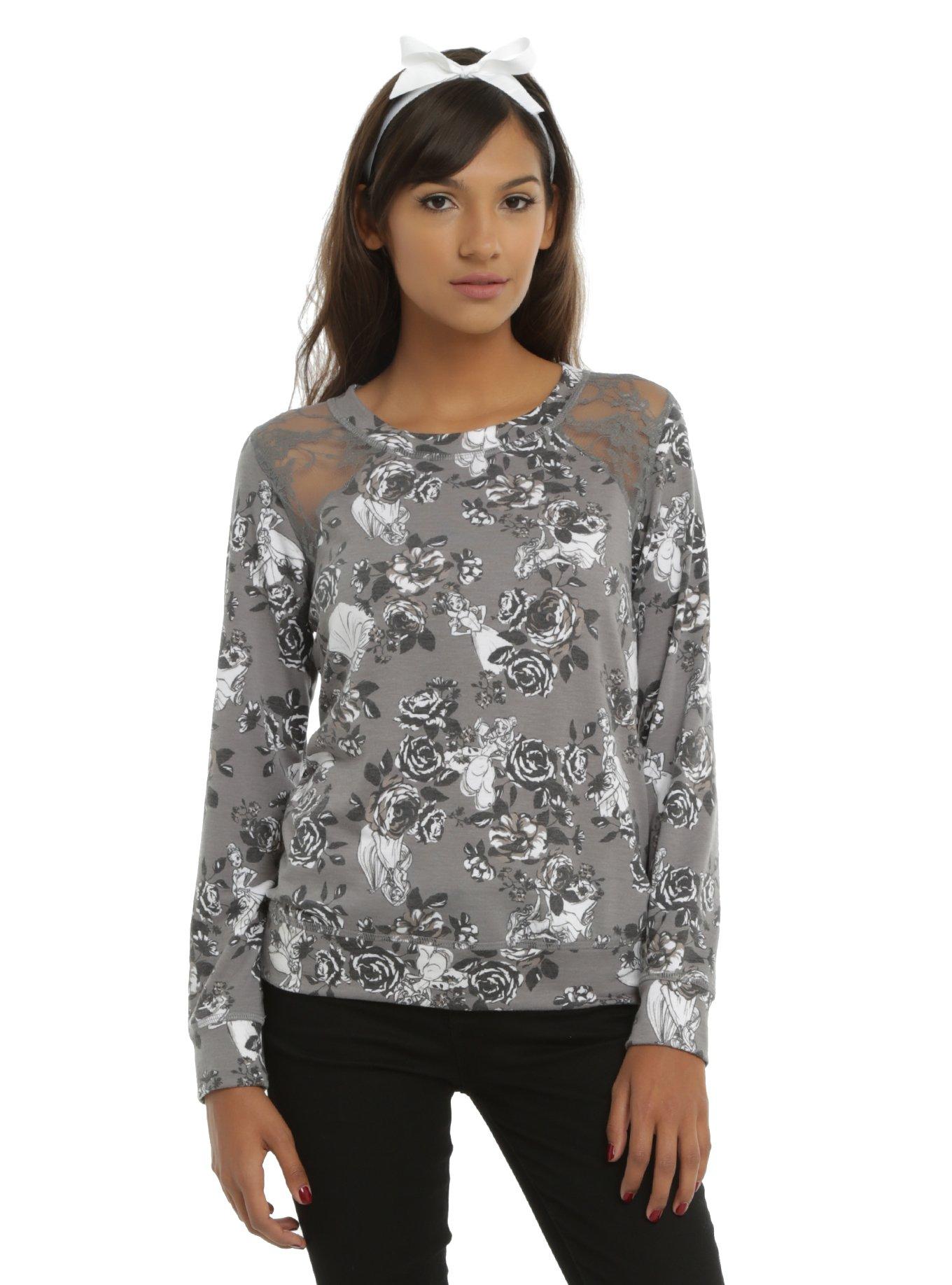 Disney Princesses Floral Girls Sweater, GREY, hi-res