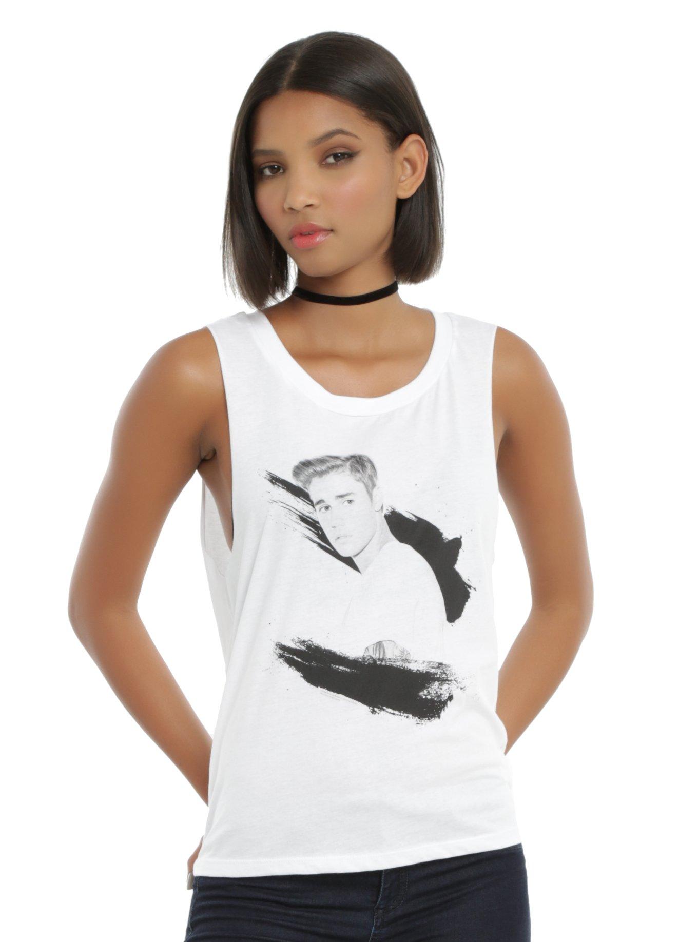 Justin Bieber Paint Streak Girls Muscle Top , WHITE, hi-res