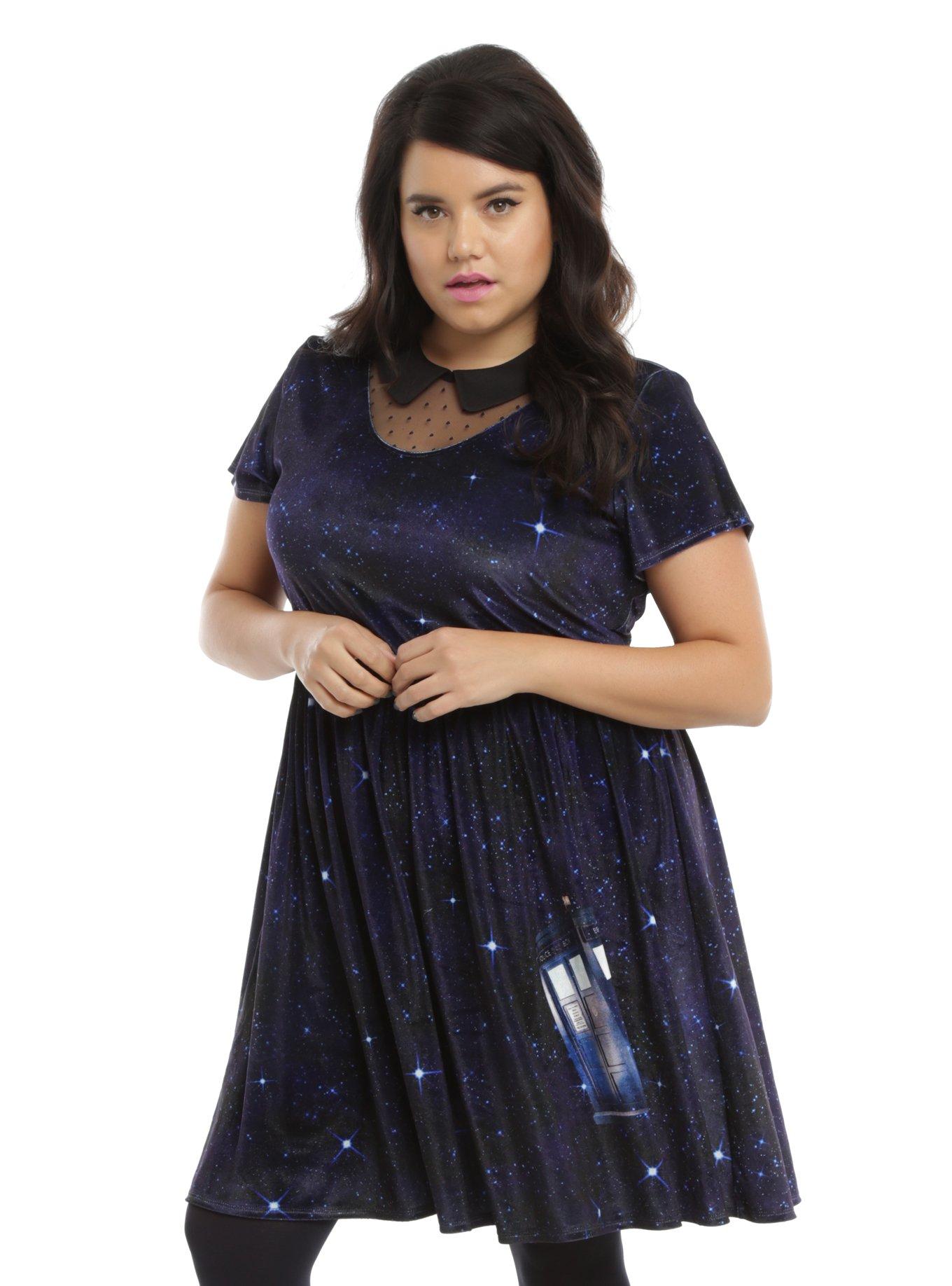 Doctor Who Galaxy TARDIS Velvet Dress Plus Size, BLUE, hi-res