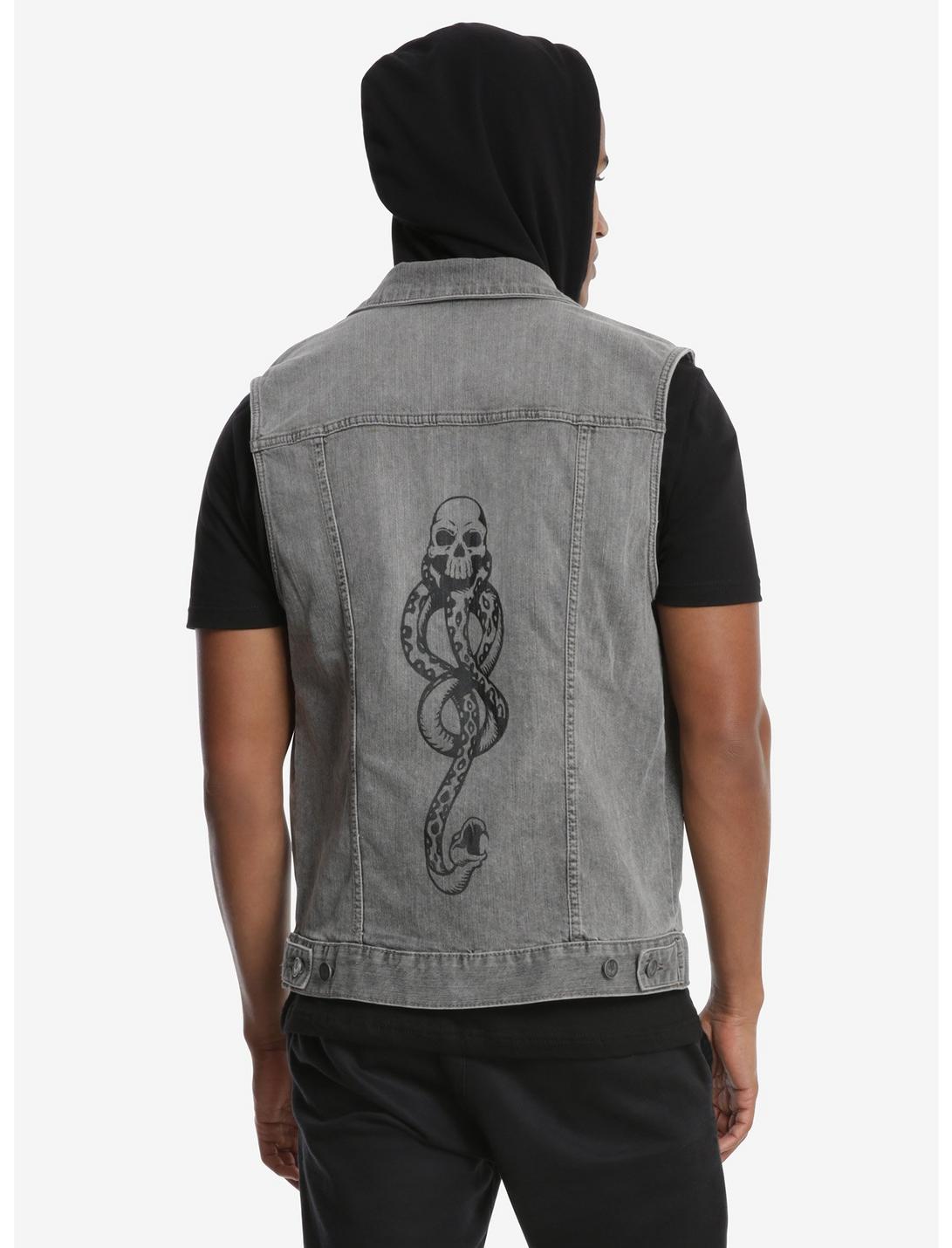Harry Potter Death Eater Hooded Denim Vest, BLACK-WHITE, hi-res