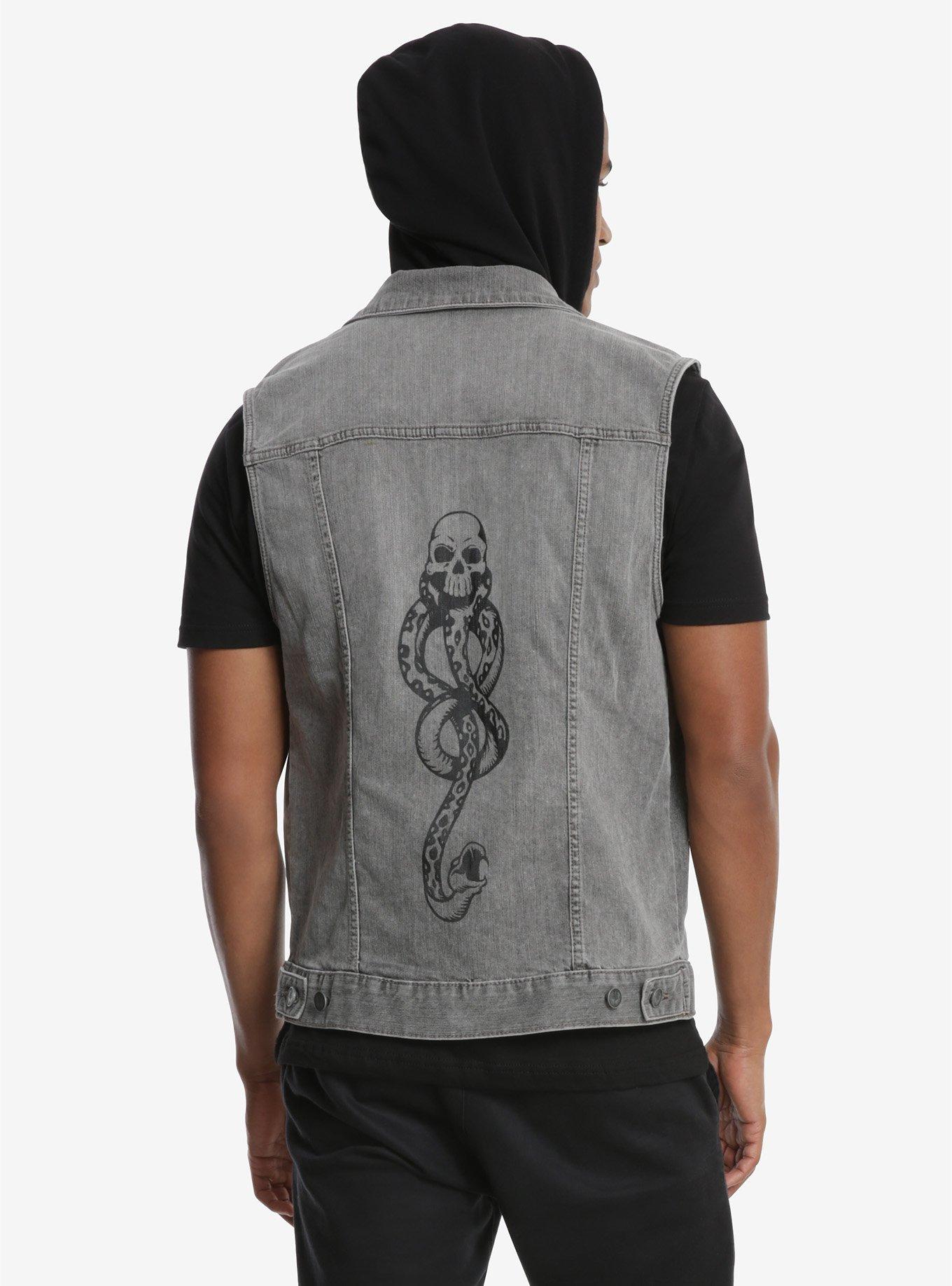 Harry Potter Death Eater Hooded Denim Vest, BLACK-WHITE, hi-res
