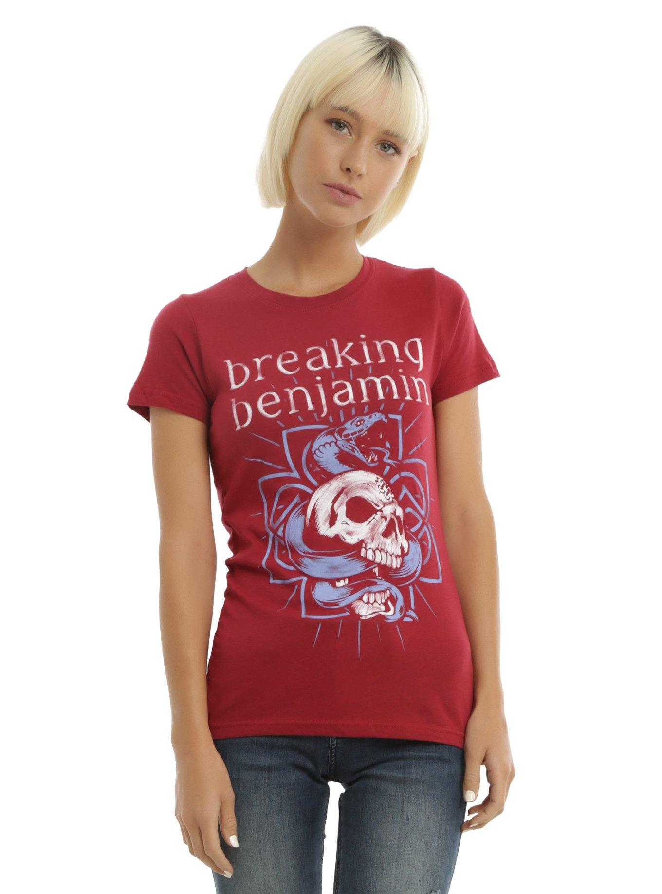 Breaking Benjamin Skull & Snake Logo Girls T-Shirt, BURGUNDY, hi-res