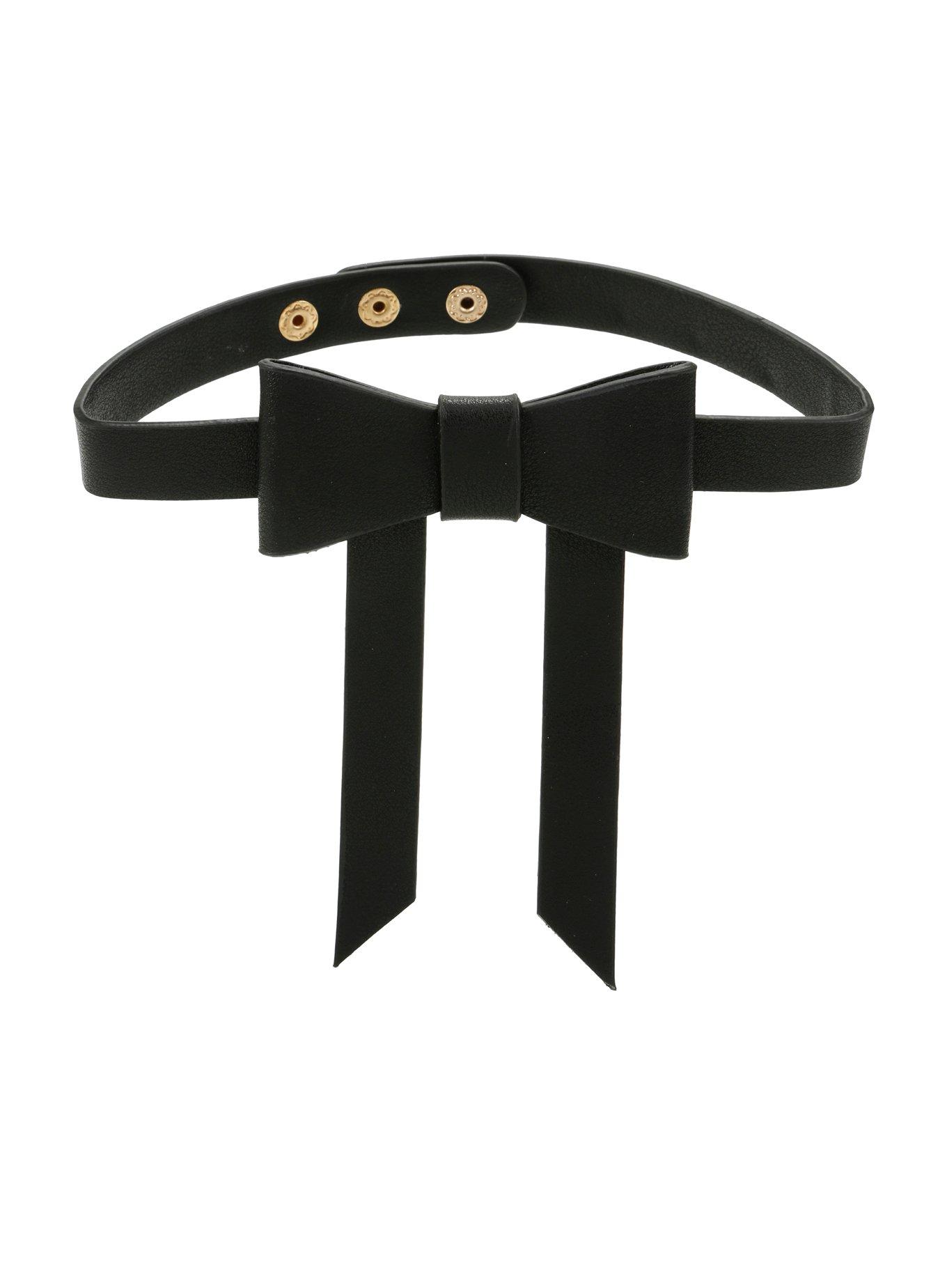 Blackheart Black Faux Leather Bow Choker, , hi-res