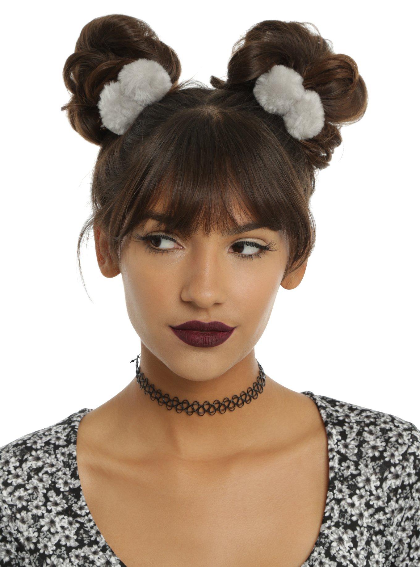 Blackheart Grey Fuzzy Pom Pom Hair Tie Set, , hi-res