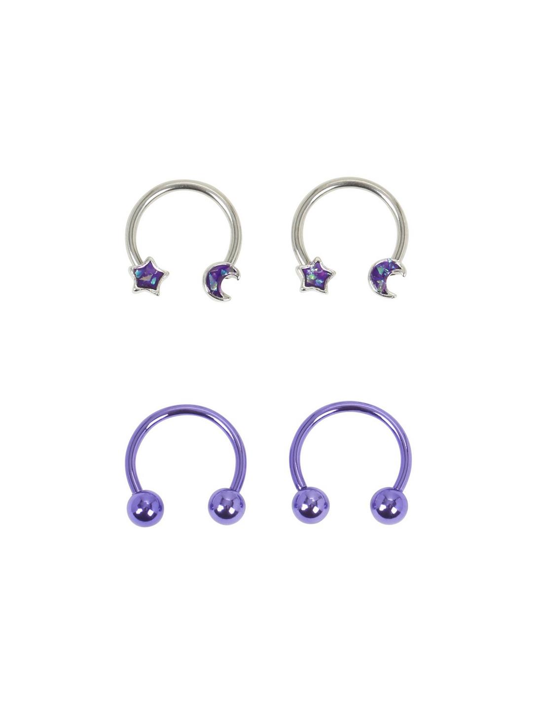 Steel Purple Opal Moon & Star Circular Barbell 4 Pack, MULTI, hi-res