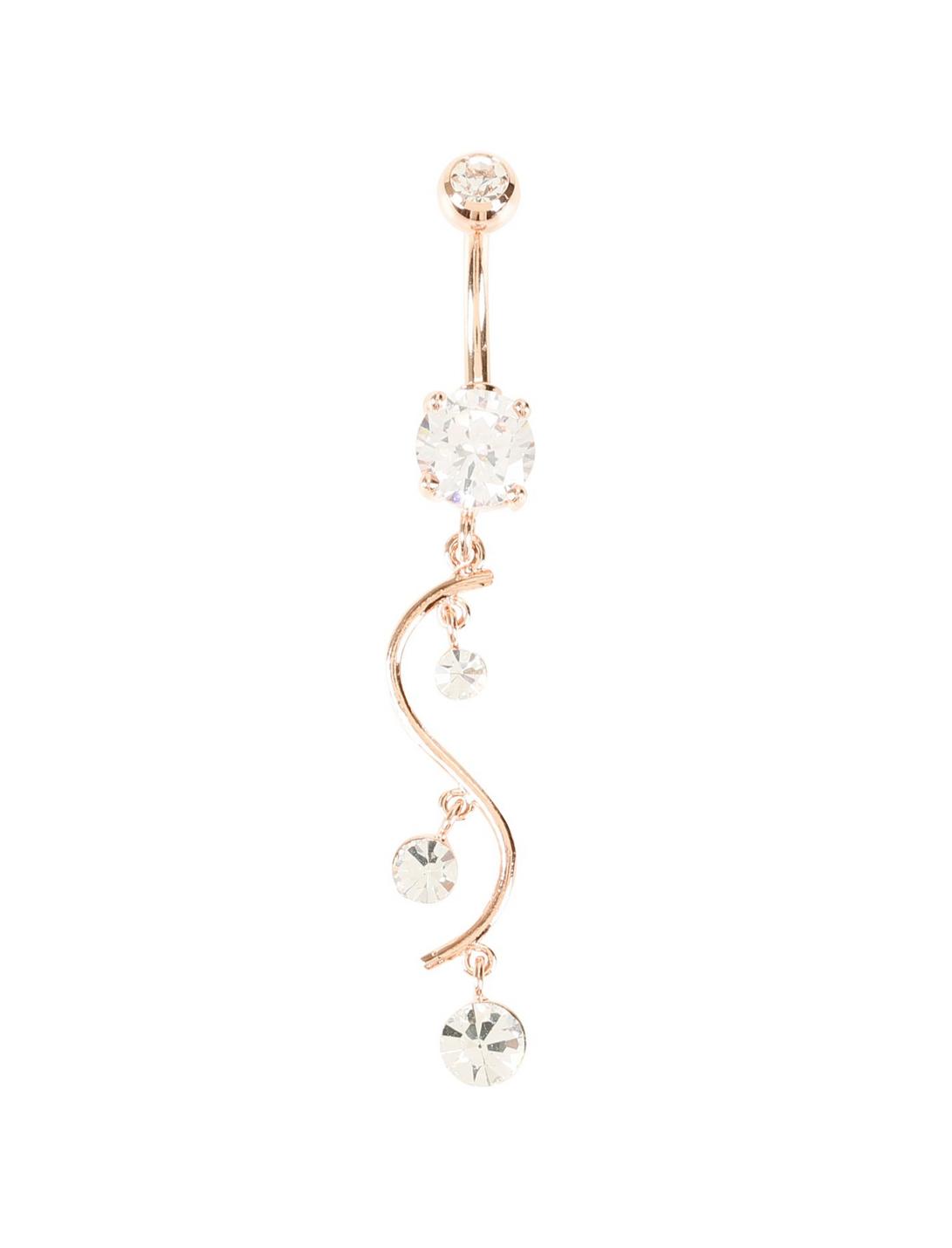 14G Steel Rose Gold Clear CZ Twist Navel Barbell, , hi-res