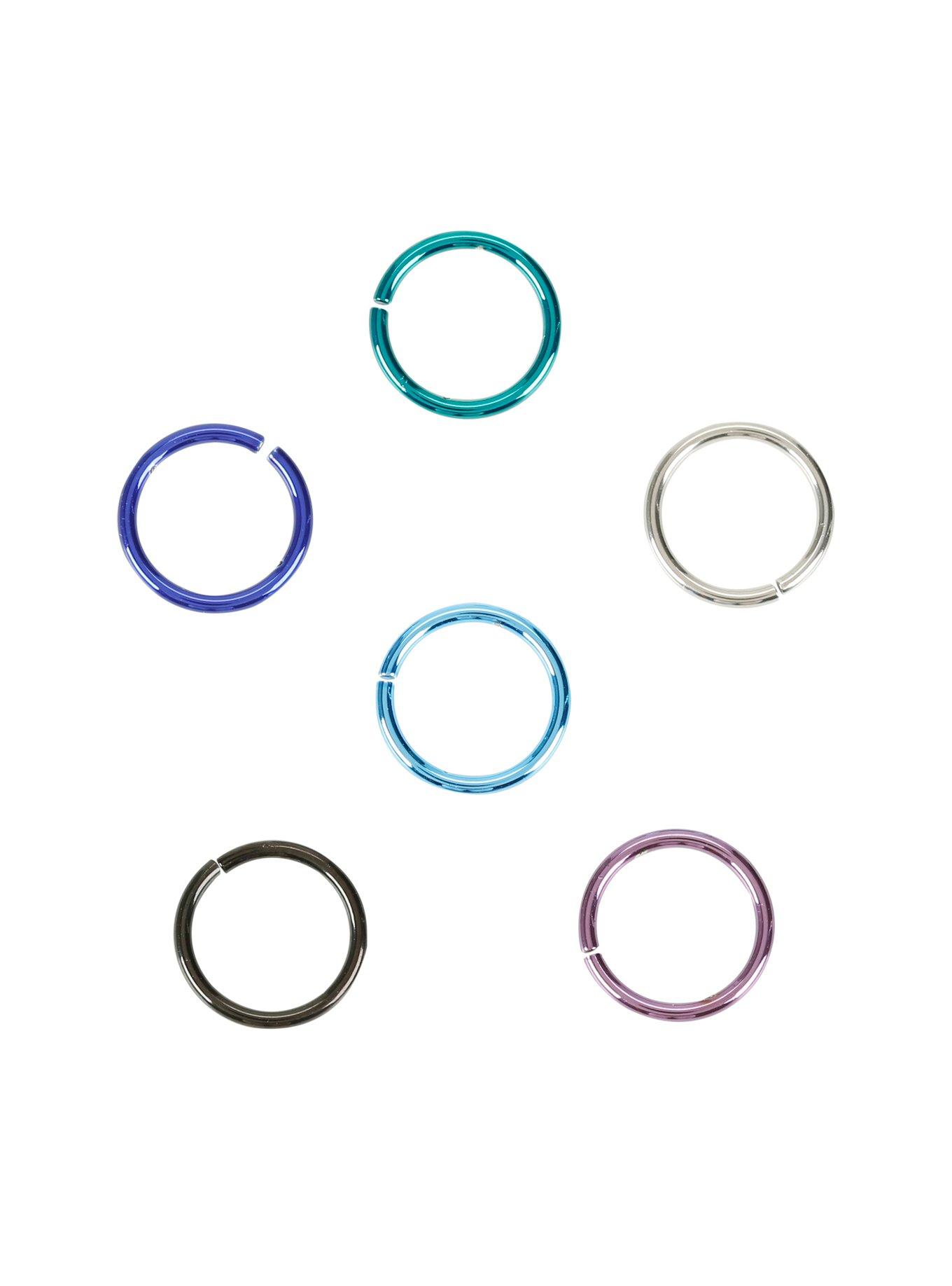 Steel Multi-colored Nose Hoop 6 Pack, MULTI, hi-res