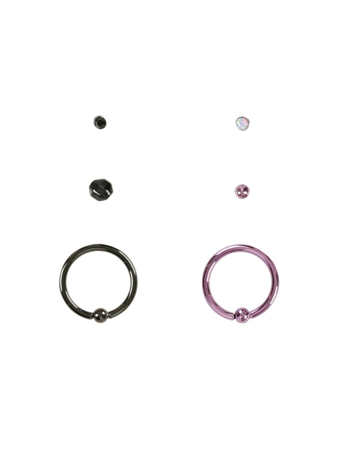Steel Purple Opal Nose Stud & Hoop 6 Pack, MULTI, hi-res