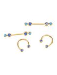 Steel Gold Turquoise & Blue CZ Side-Set Nipple Barbell 4 Pack, , hi-res