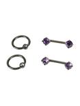 14G Steel Hematite Purple CZ Nipple Barbell 4 Pack, , hi-res