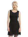 Black Lace Hem Sleeveless Tie-Back A-Line Dress, BLACK, hi-res