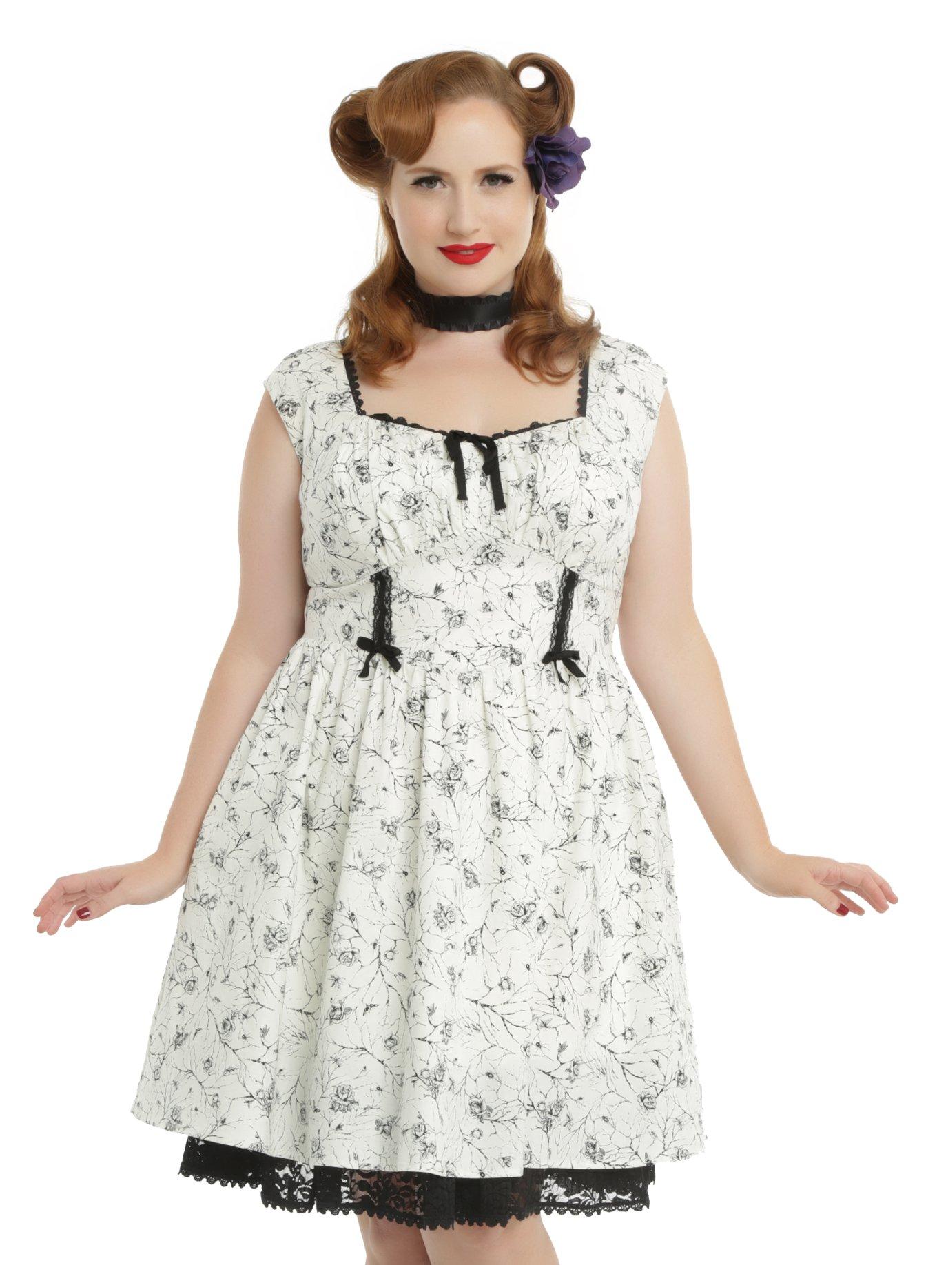 Ivory Empire Waist Bug Print Dress Plus Size, WHITE, hi-res