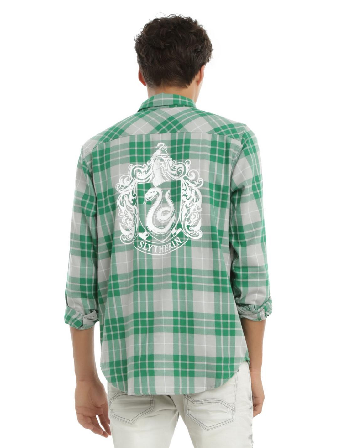 Harry Potter Slytherin Plaid Woven Button-Up, GREEN, hi-res