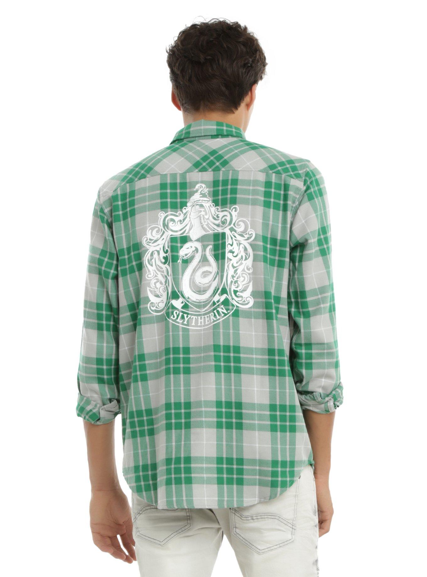 Harry Potter Slytherin Plaid Woven Button-Up, GREEN, hi-res