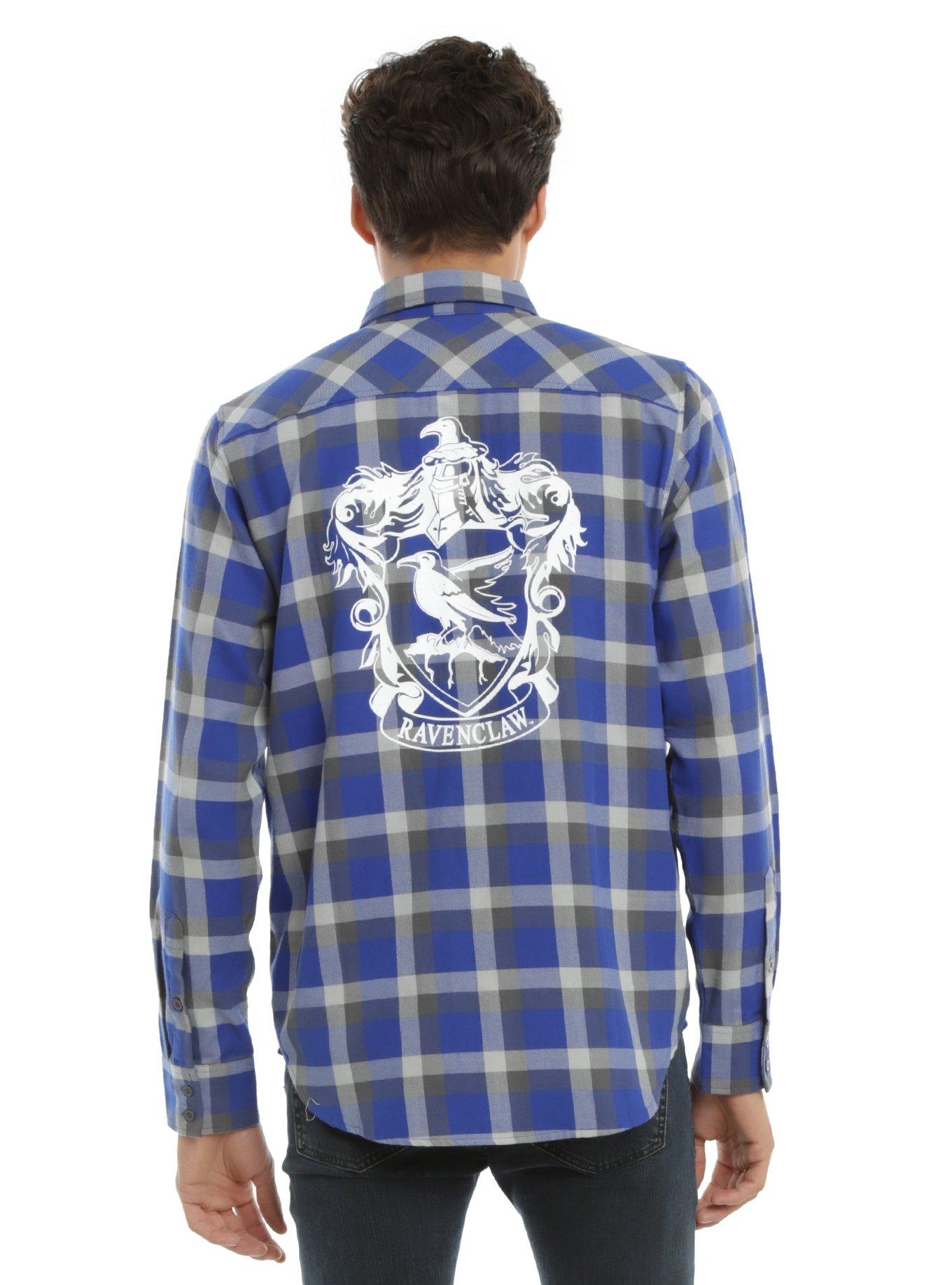 Harry Potter Ravenclaw Plaid Woven Button-Up, BLUE, hi-res