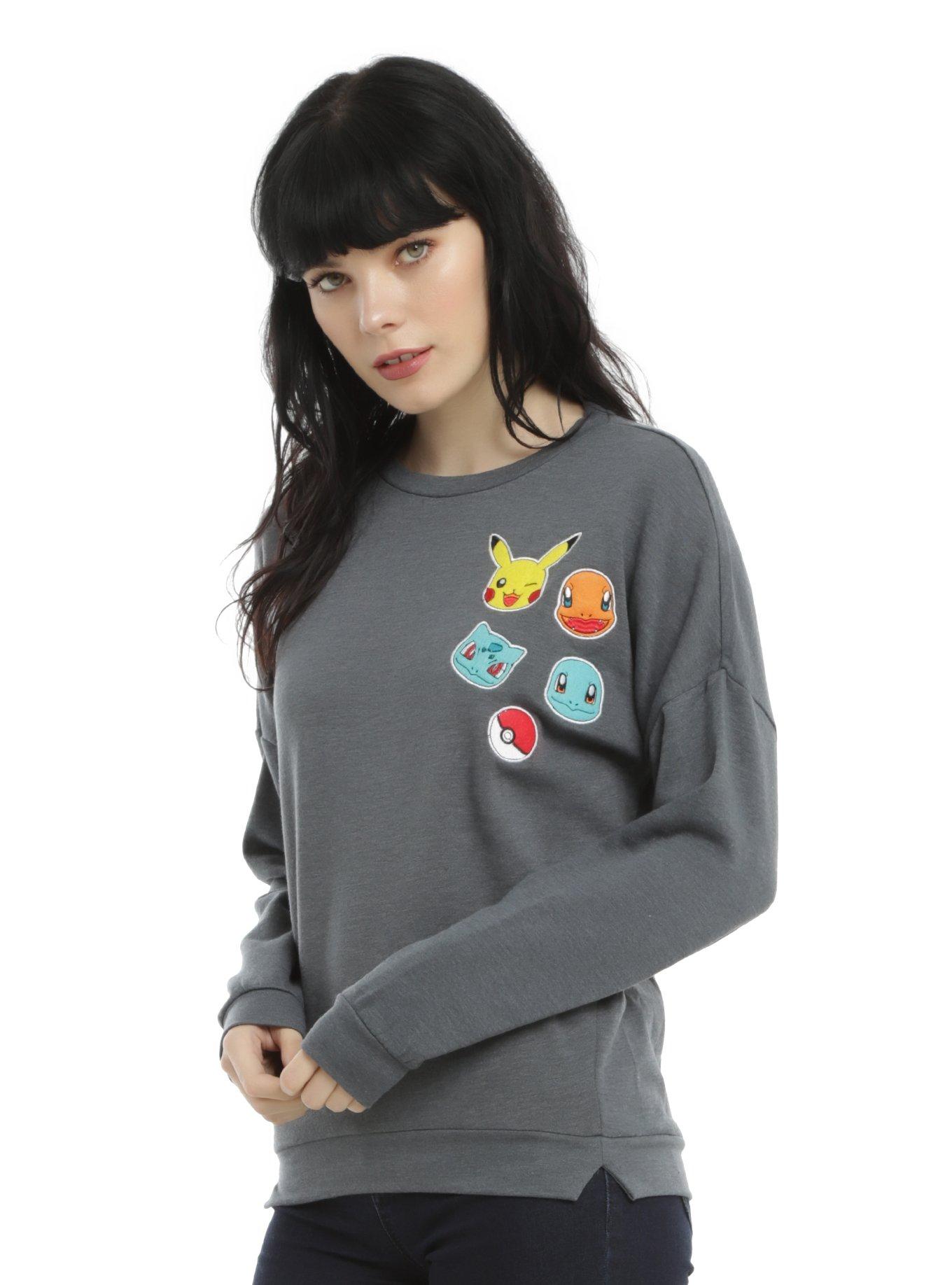Pokemon Patches Girls Crewneck Pullover, GREY, hi-res