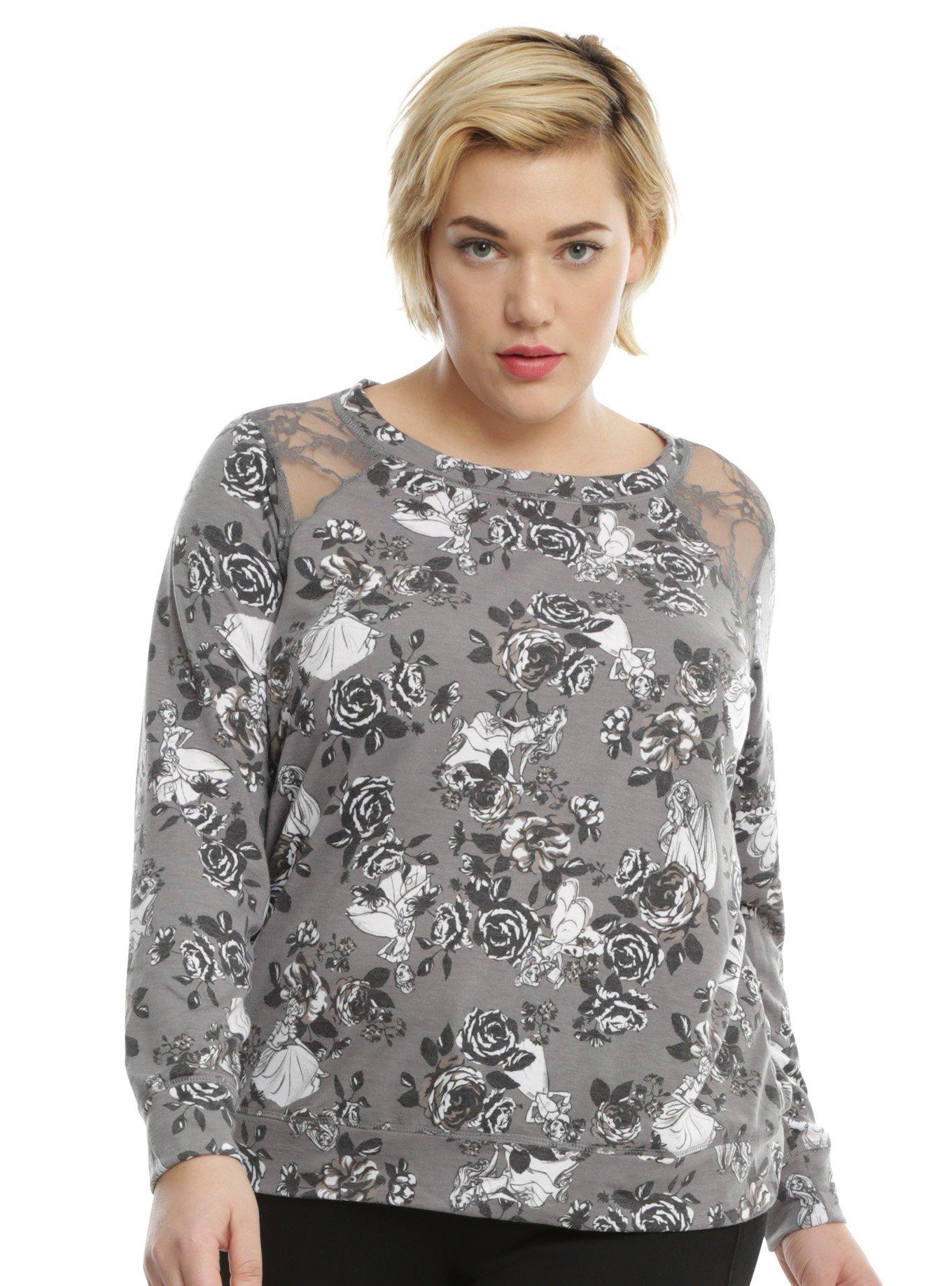 Disney Princesses Floral Girls Sweater Plus Size, GREY, hi-res