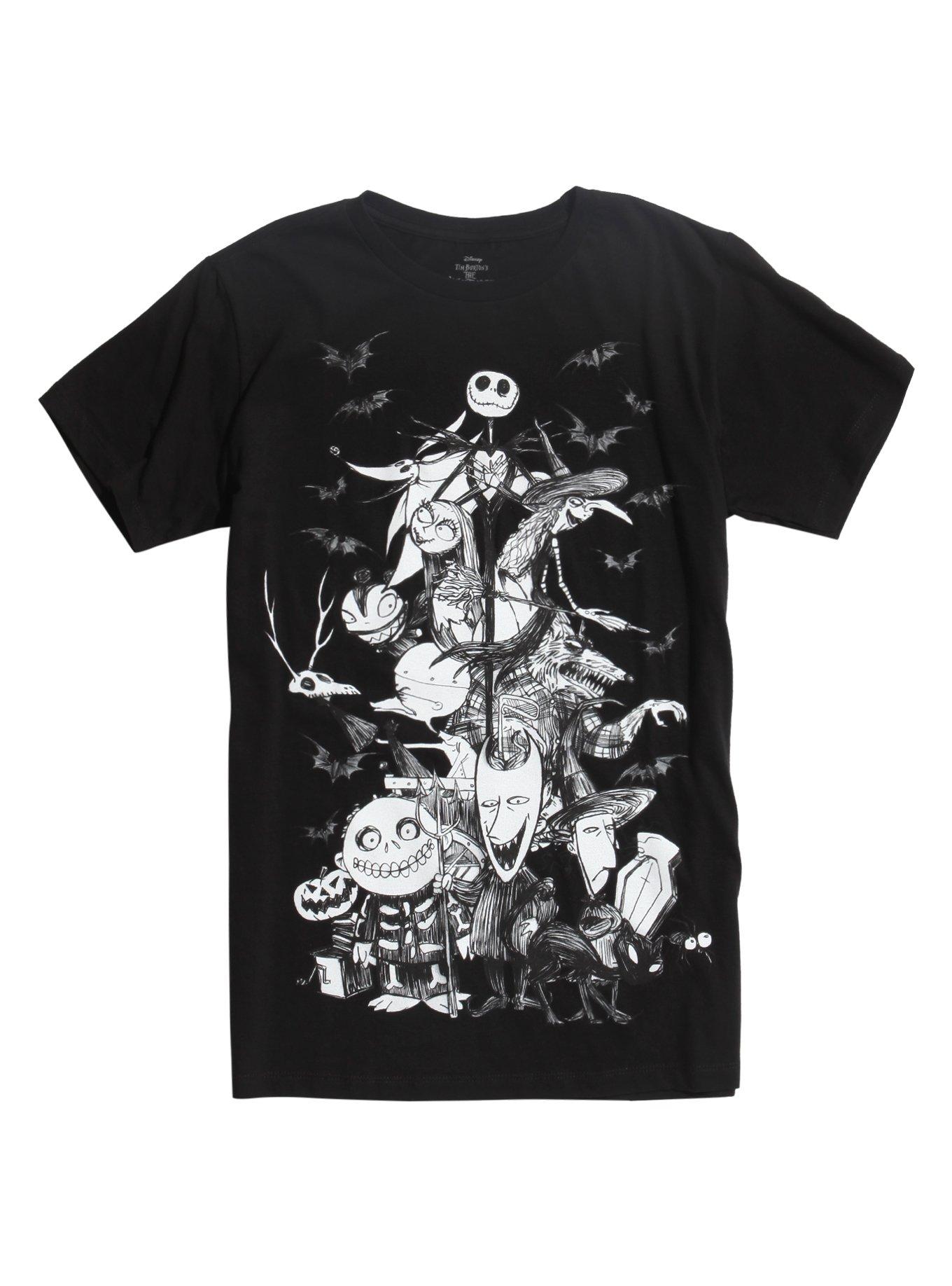The Nightmare Before Christmas Characters Sketch T-Shirt, BLACK, hi-res