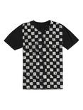 XXX RUDE Black & White Distressed Checker Print T-Shirt, BLACK, hi-res