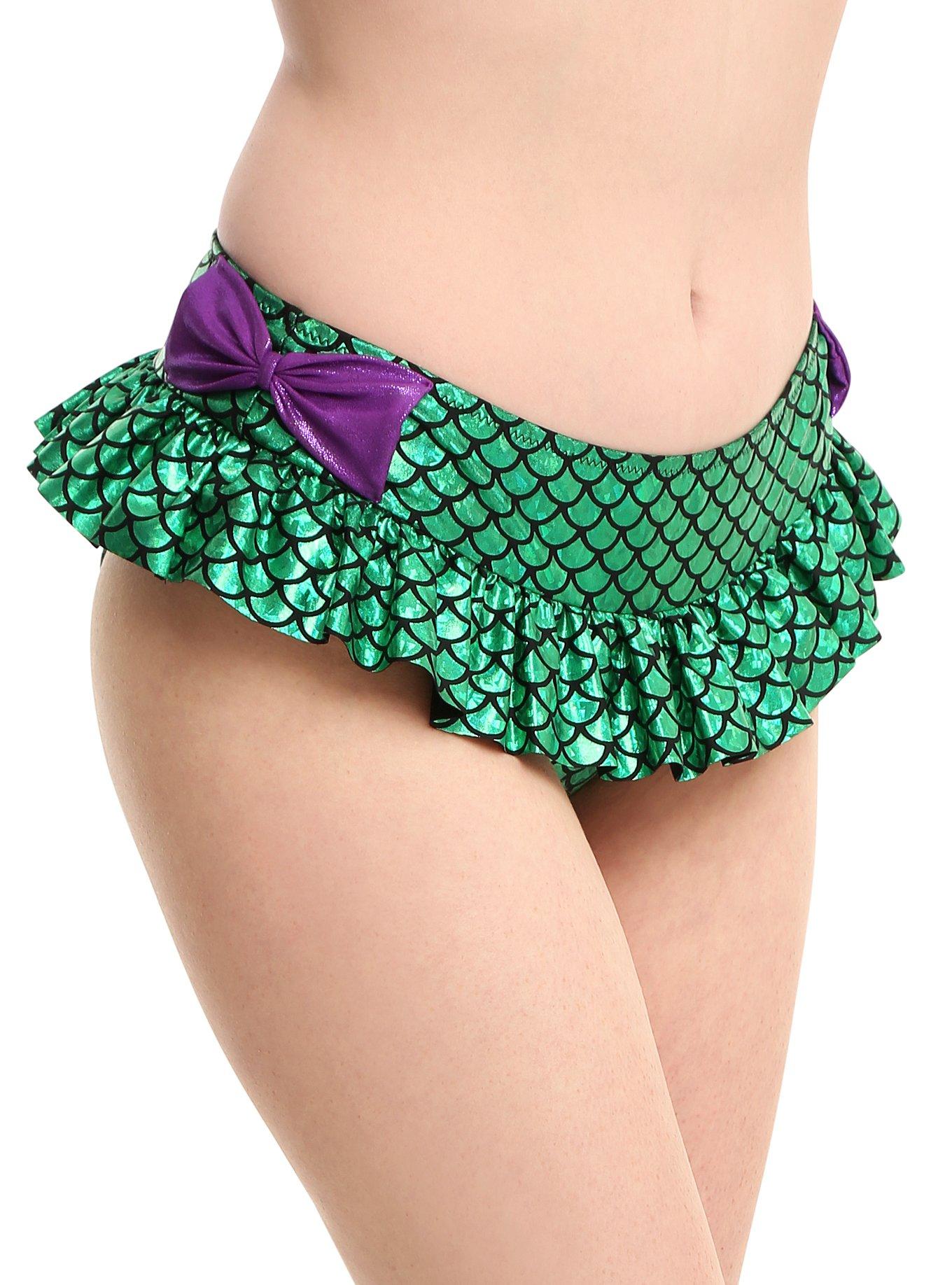 Disney The Little Mermaid Ariel Ruffled Cosplay Swim Bottoms, GREEN, hi-res