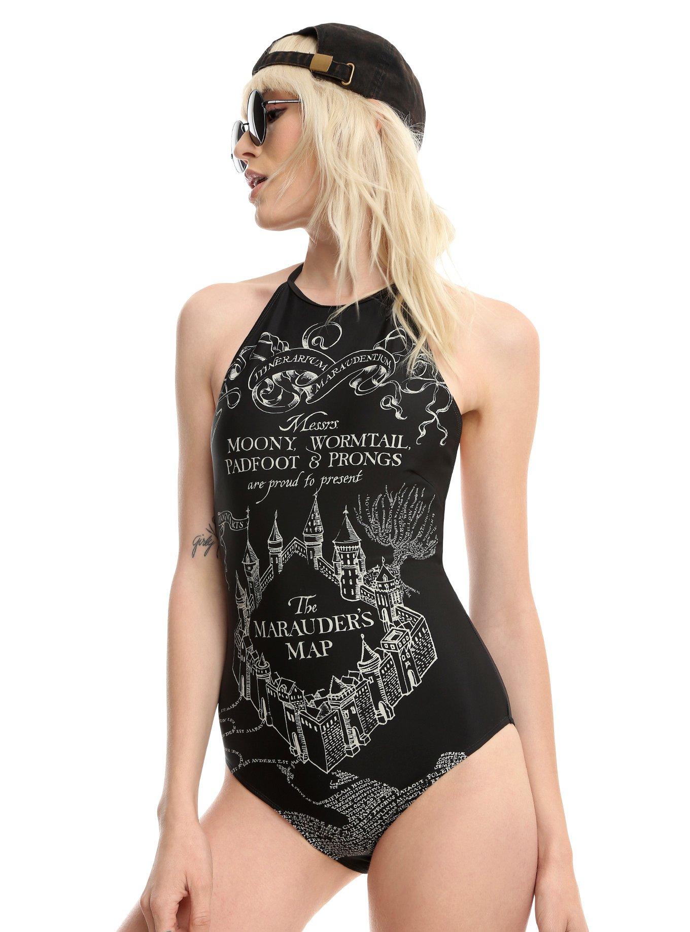 Harry Potter Marauder's Map Swimsuit, BLACK, hi-res