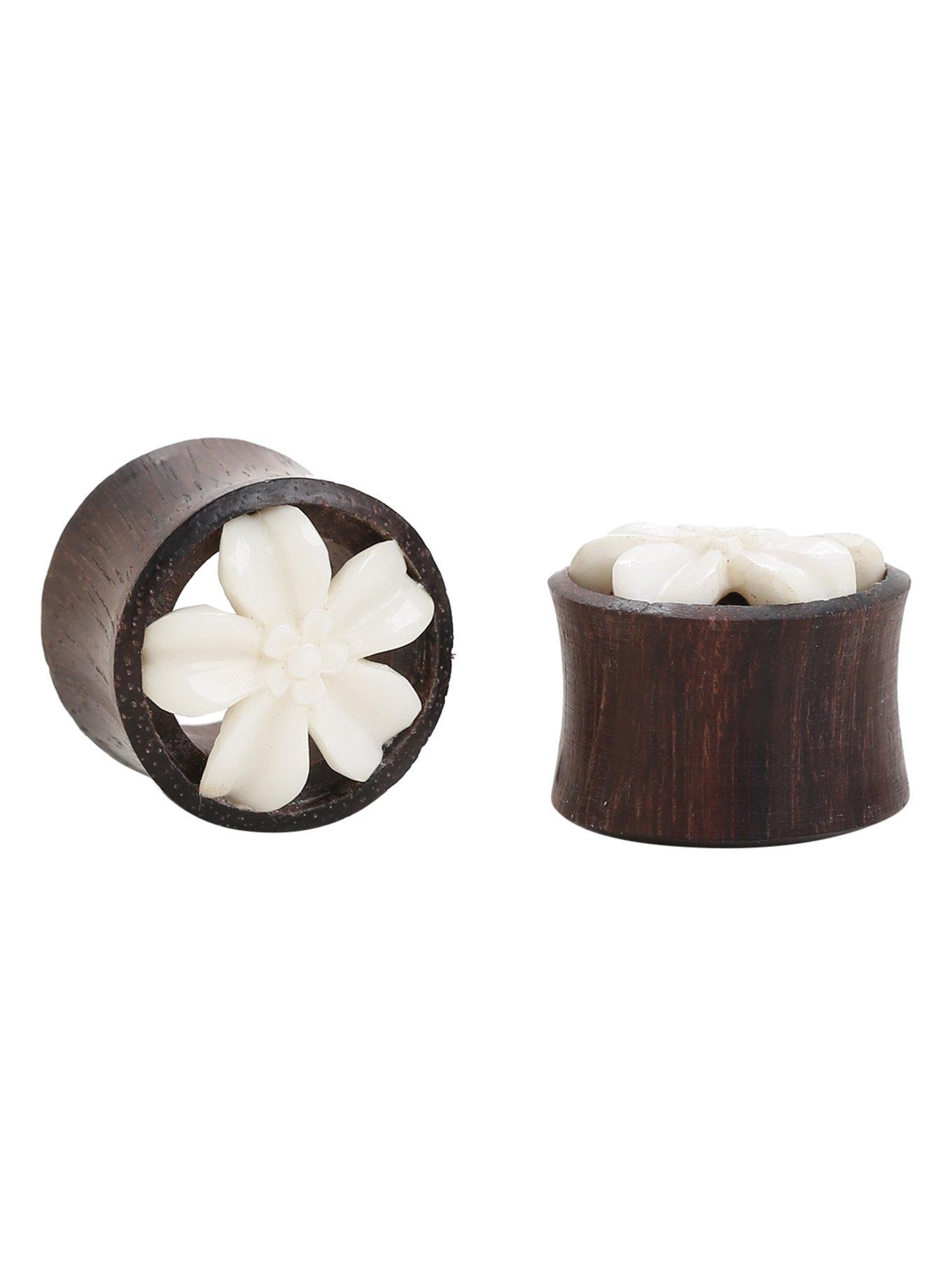 Urban Star White Blossom Wood Plug 2 Pack, BROWN, hi-res