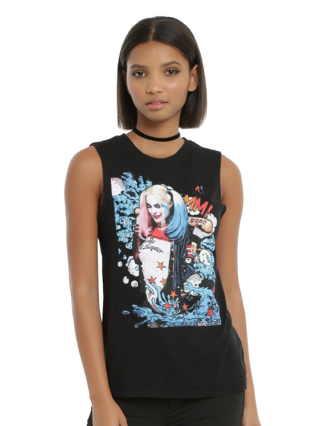 Suicide Squad Harley Quinn Cartoon Girls Muscle Top, BLACK, hi-res