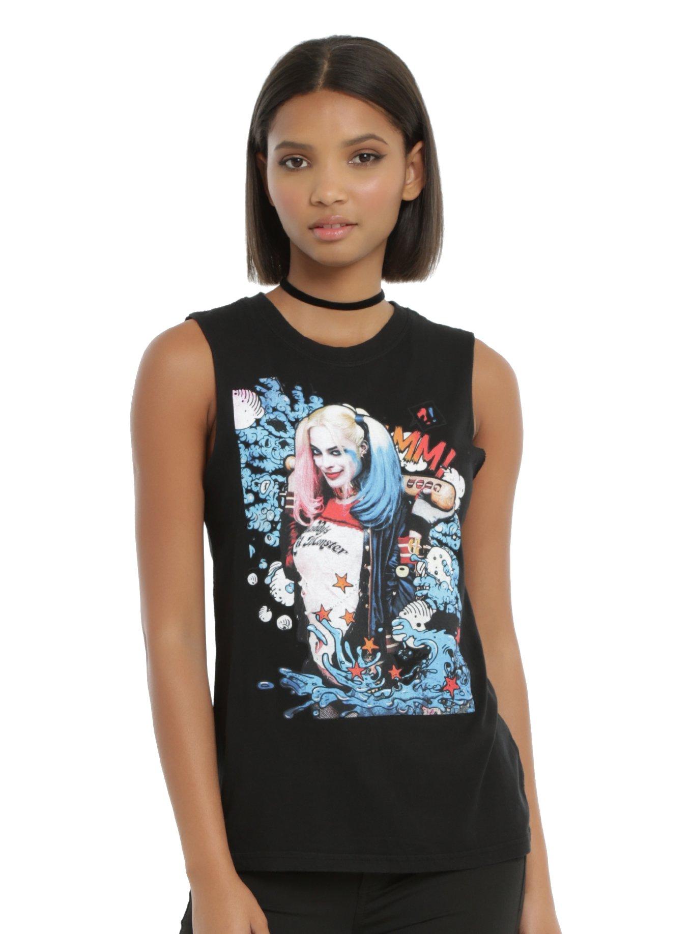 Suicide Squad Harley Quinn Cartoon Girls Muscle Top, BLACK, hi-res