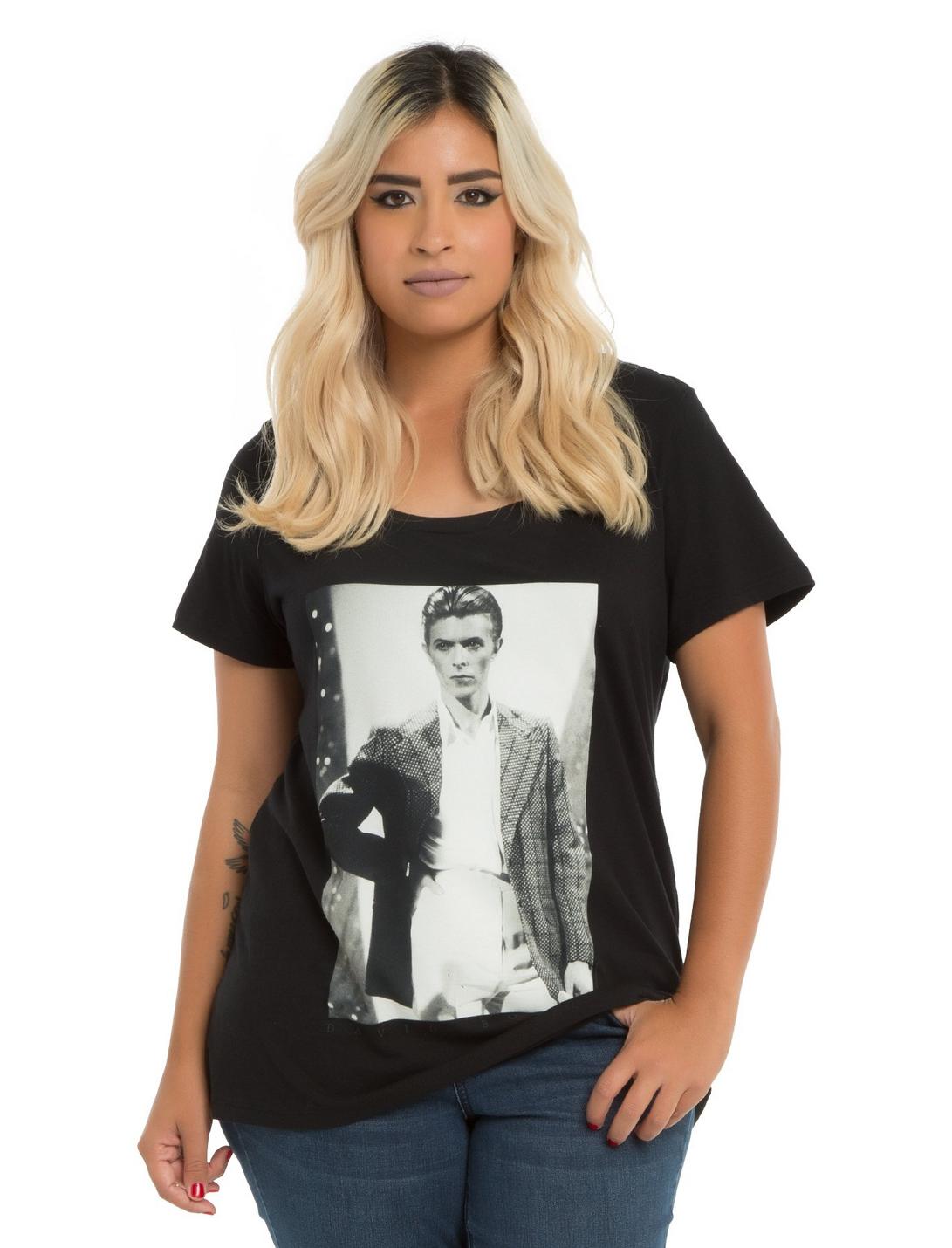 David Bowie Black & White Photo Girls T-Shirt Plus Size, BLACK, hi-res