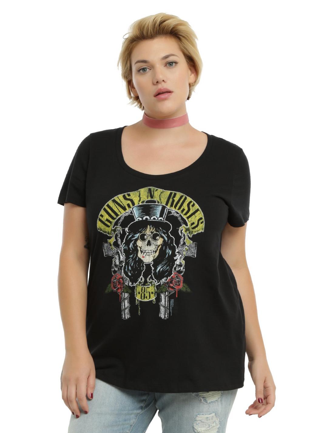 Guns N' Roses Skull Girls T-Shirt Plus Size , BLACK, hi-res
