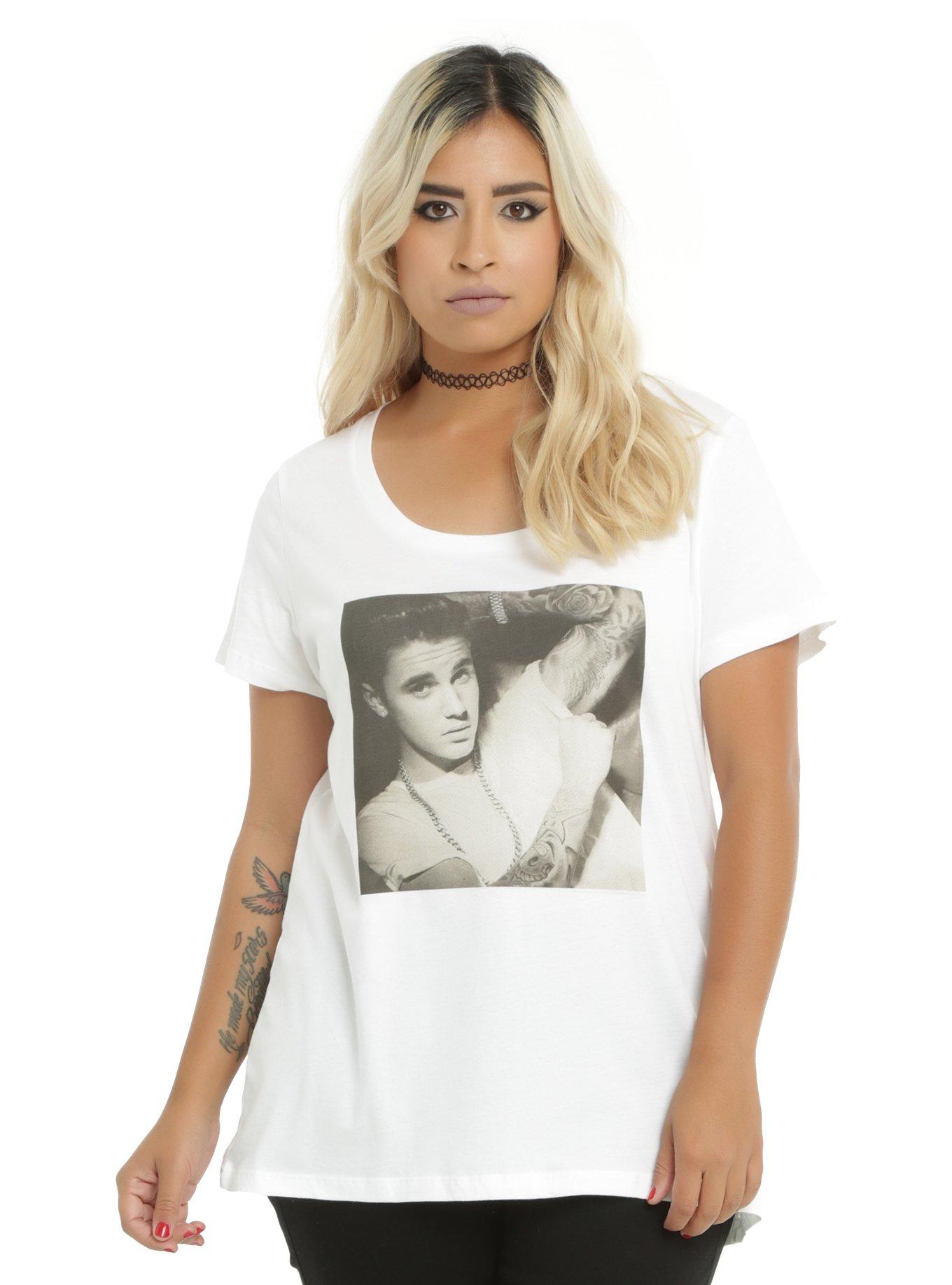 Justin Bieber Photo Girls T-Shirt Plus Size, WHITE, hi-res