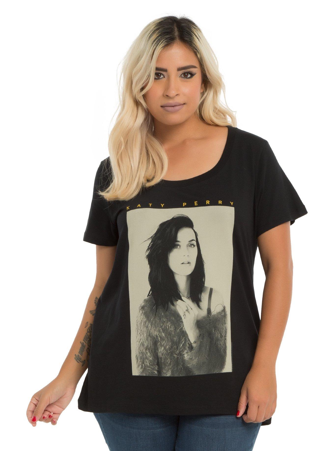 Katy Perry Black & White Photo T-Shirt Plus Size, BLACK, hi-res