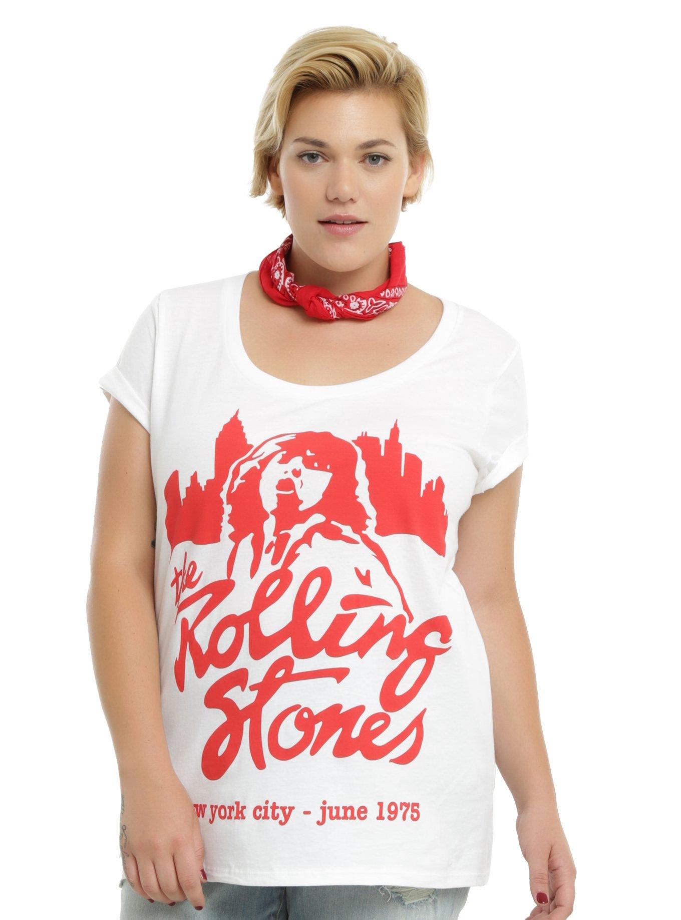 The Rolling Stones Mick Jagger New York City 1975 Tour Girls T-Shirt Plus Size, BLACK, hi-res