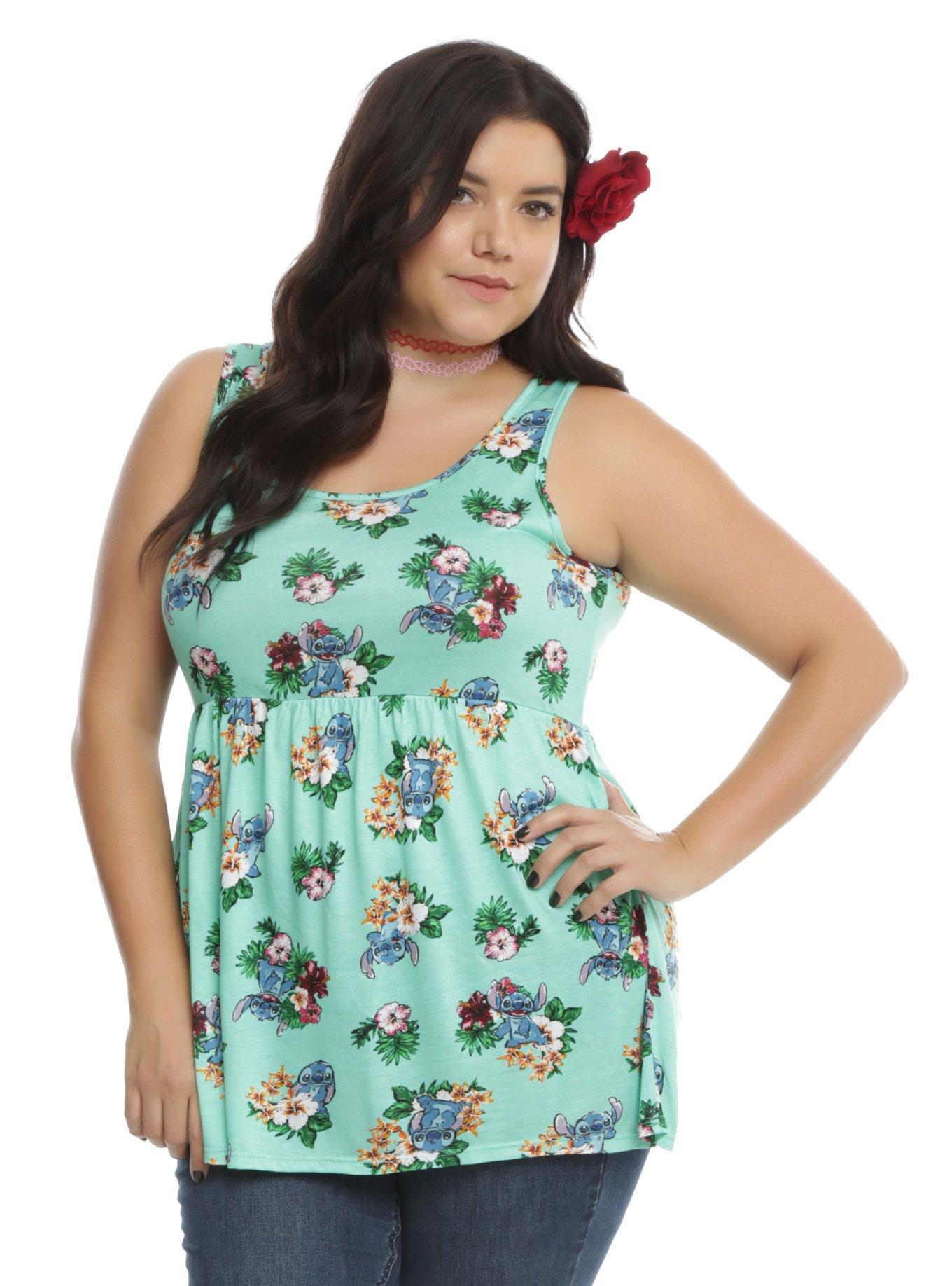 Disney Lilo & Stitch Floral Girls Tank Top Plus Size, MINT, hi-res