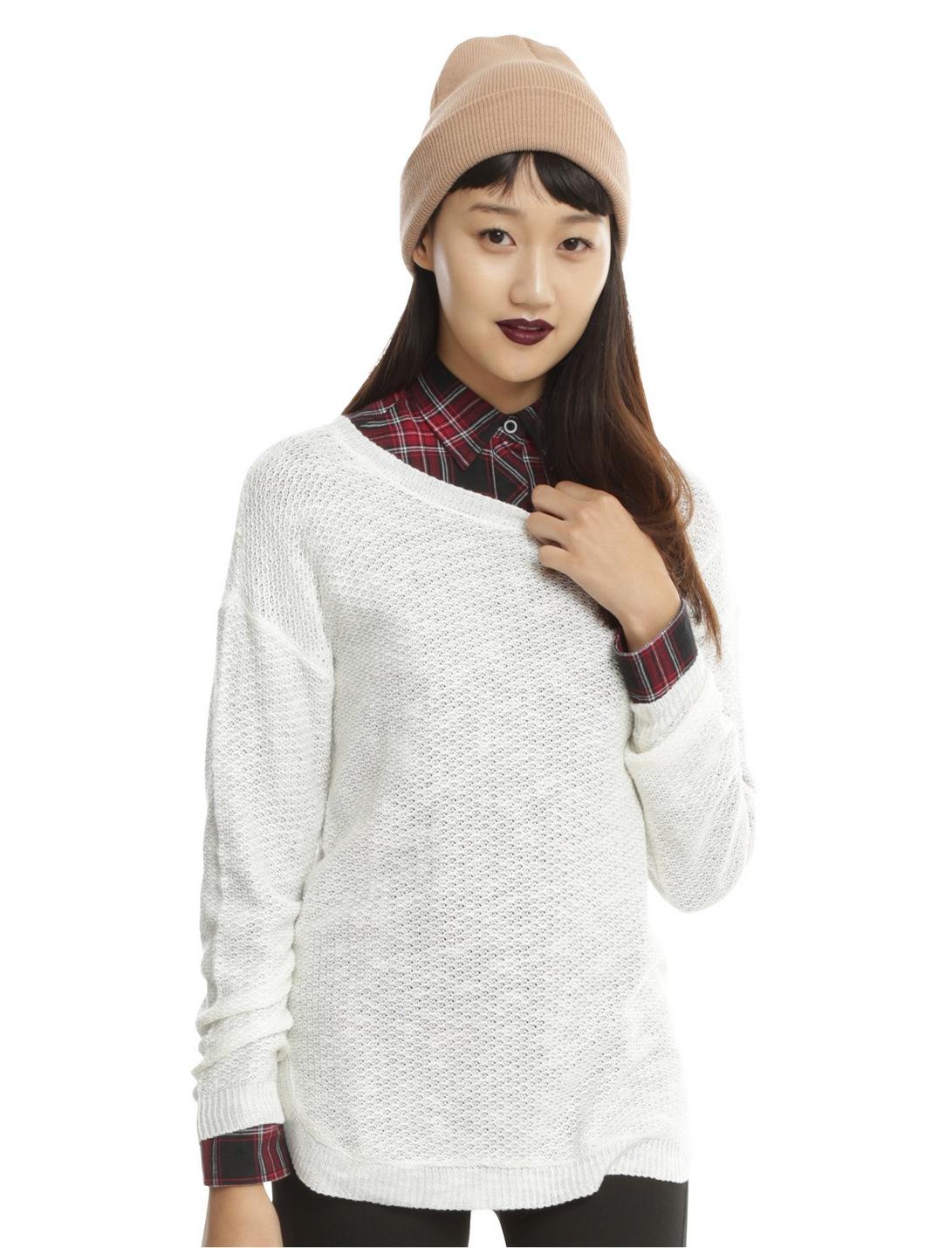 Ivory Drop Shoulder Angel Wing Girls Sweater, IVORY, hi-res