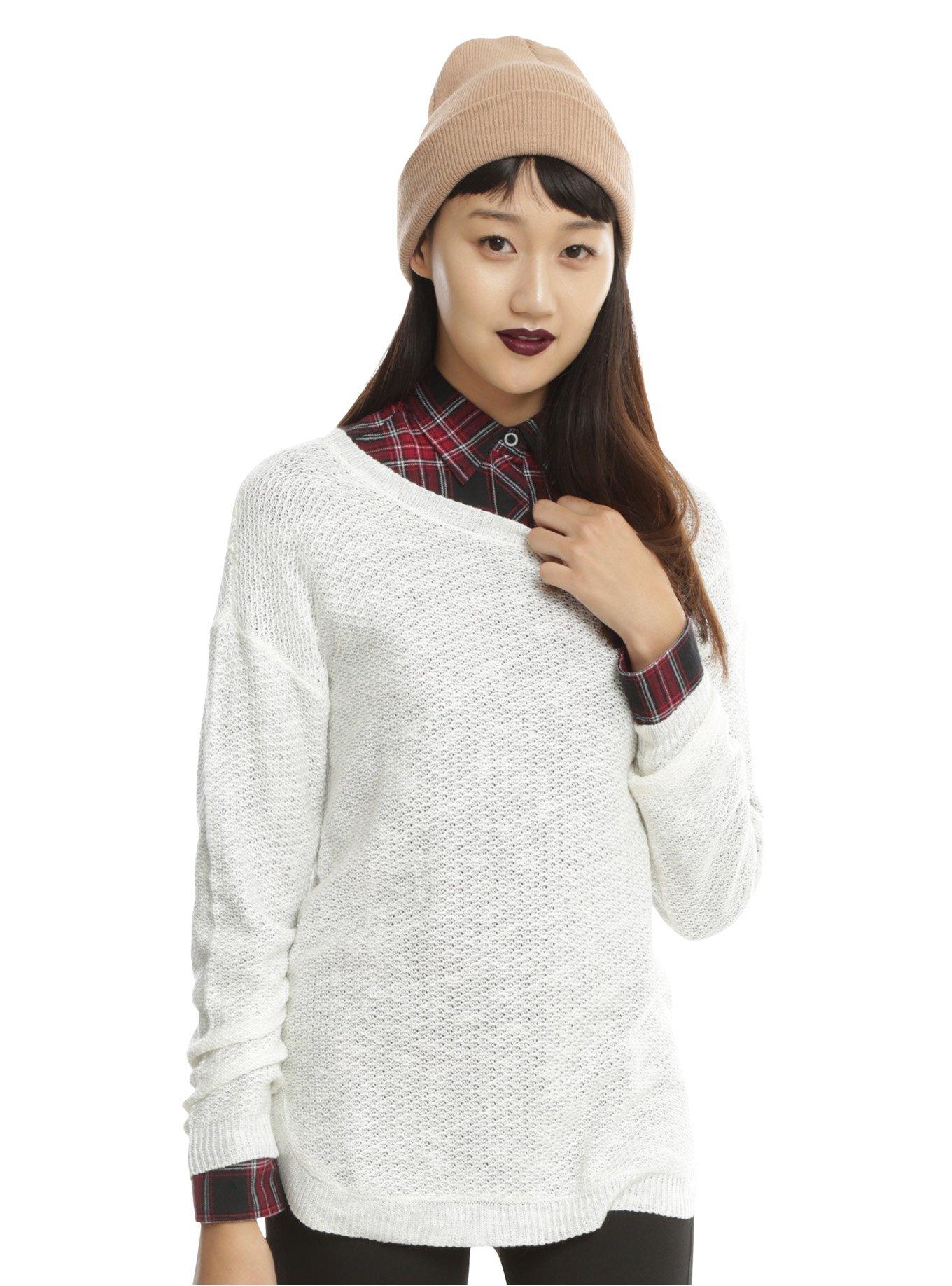 Ivory Drop Shoulder Angel Wing Girls Sweater, IVORY, hi-res