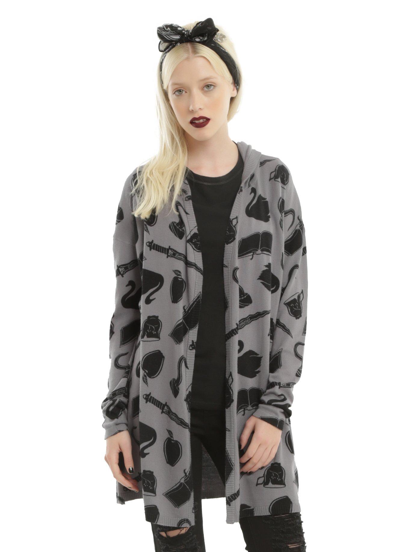 Once Upon A Time Symbols Girls Flyaway Cardigan , GREY, hi-res