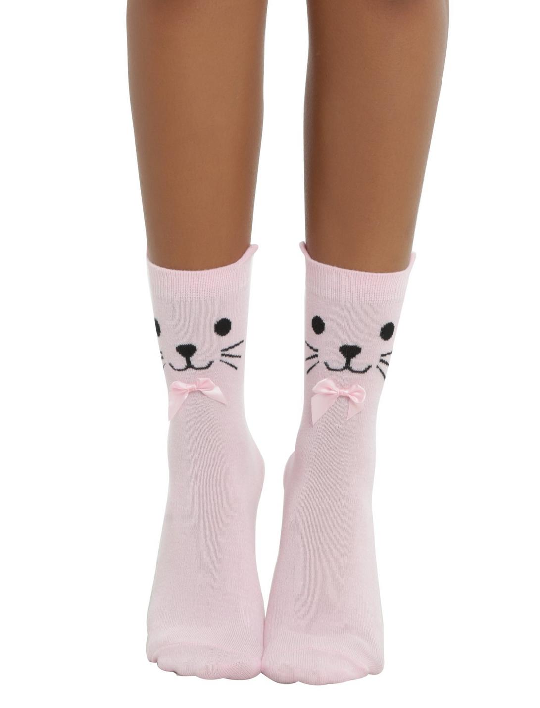 Blackheart Pink Kitty Ankle Socks, , hi-res
