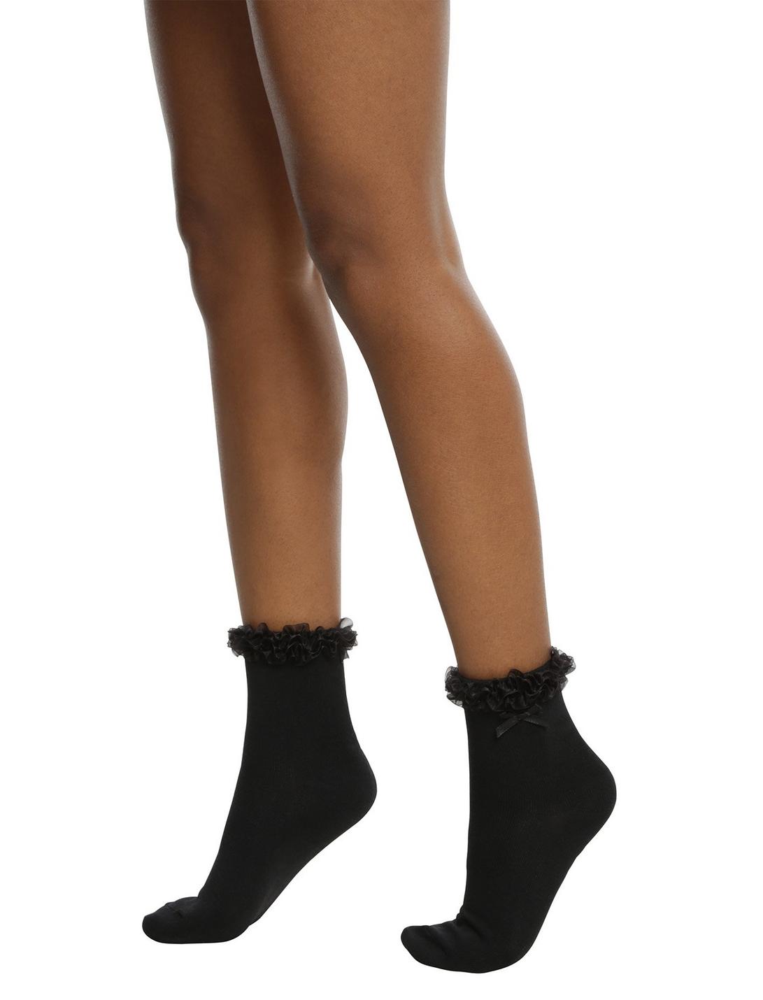 Blackheart Black Ruffle Ankle Socks, , hi-res