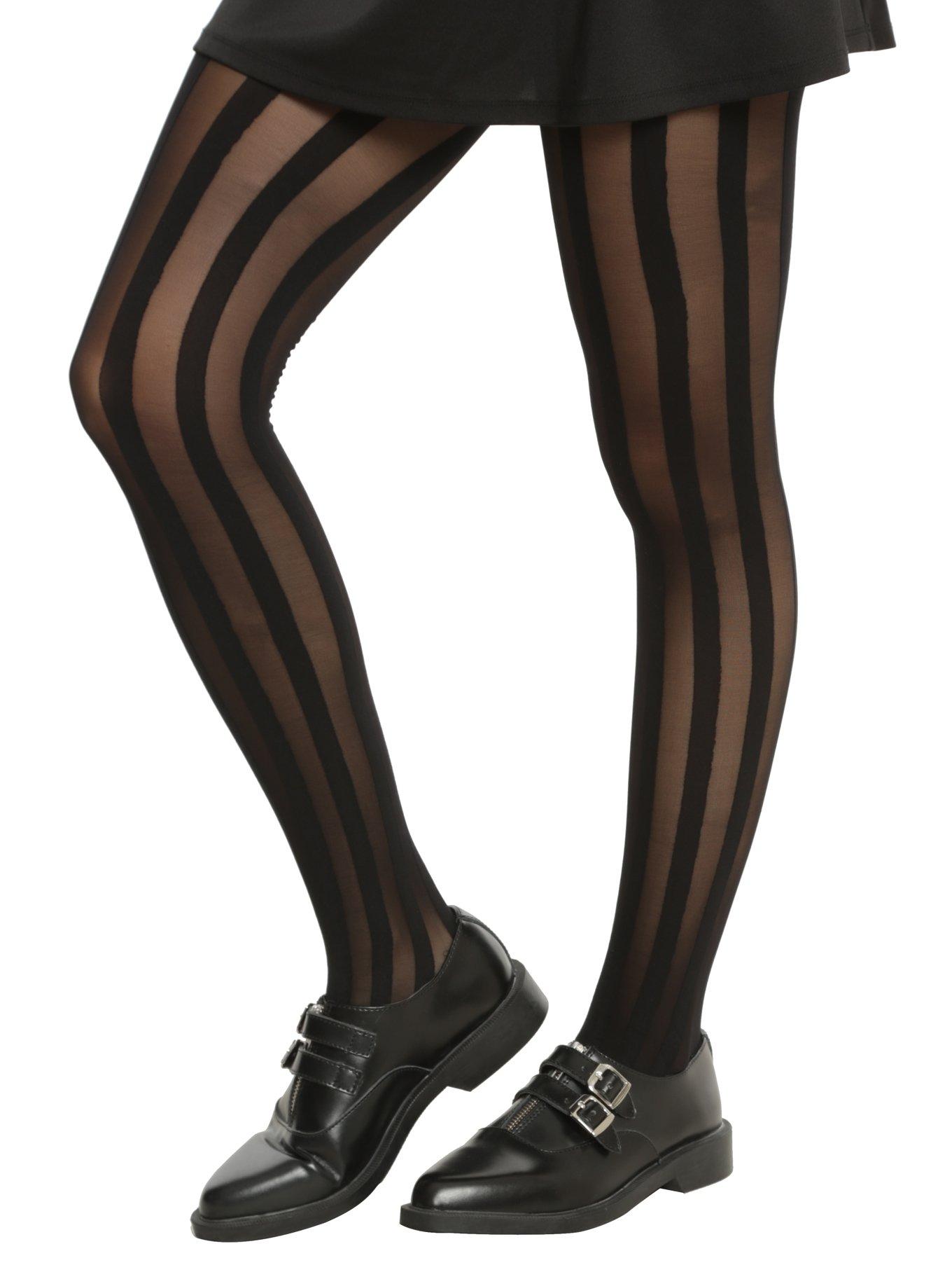 Blackheart Black Shadow Stripe Tights, BLACK, hi-res