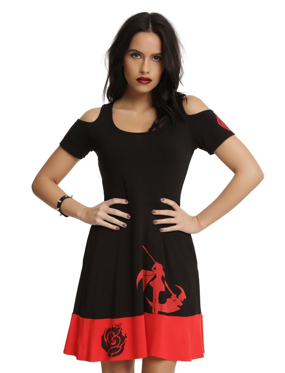 RWBY Ruby Rose Scythe Cold Shoulder Dress, BLACK, hi-res